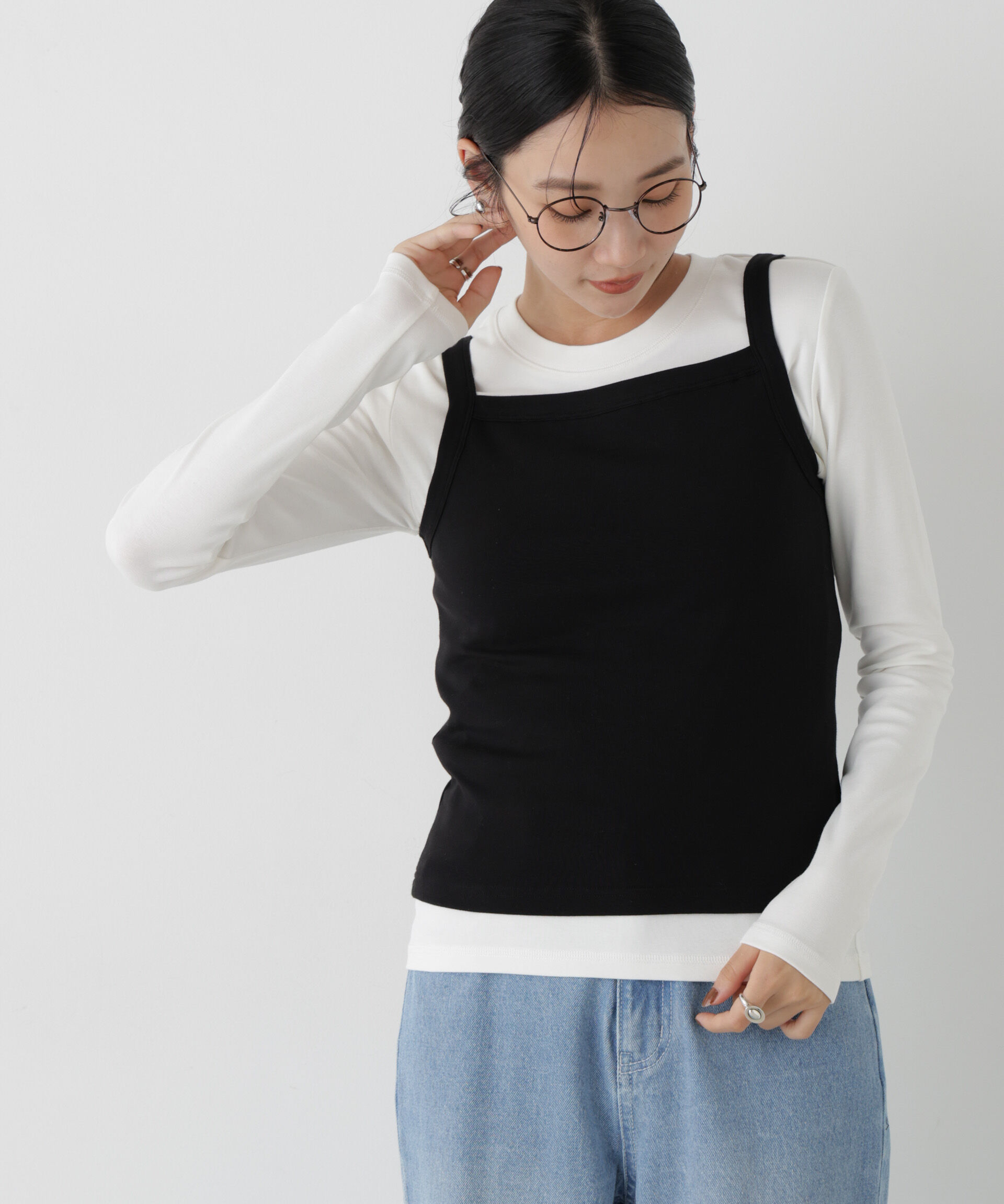 NANO universe「WEB限定/ロンT&times;キャミ カットレイヤードアンサンブルセット」|Tシャツ・カットソー|