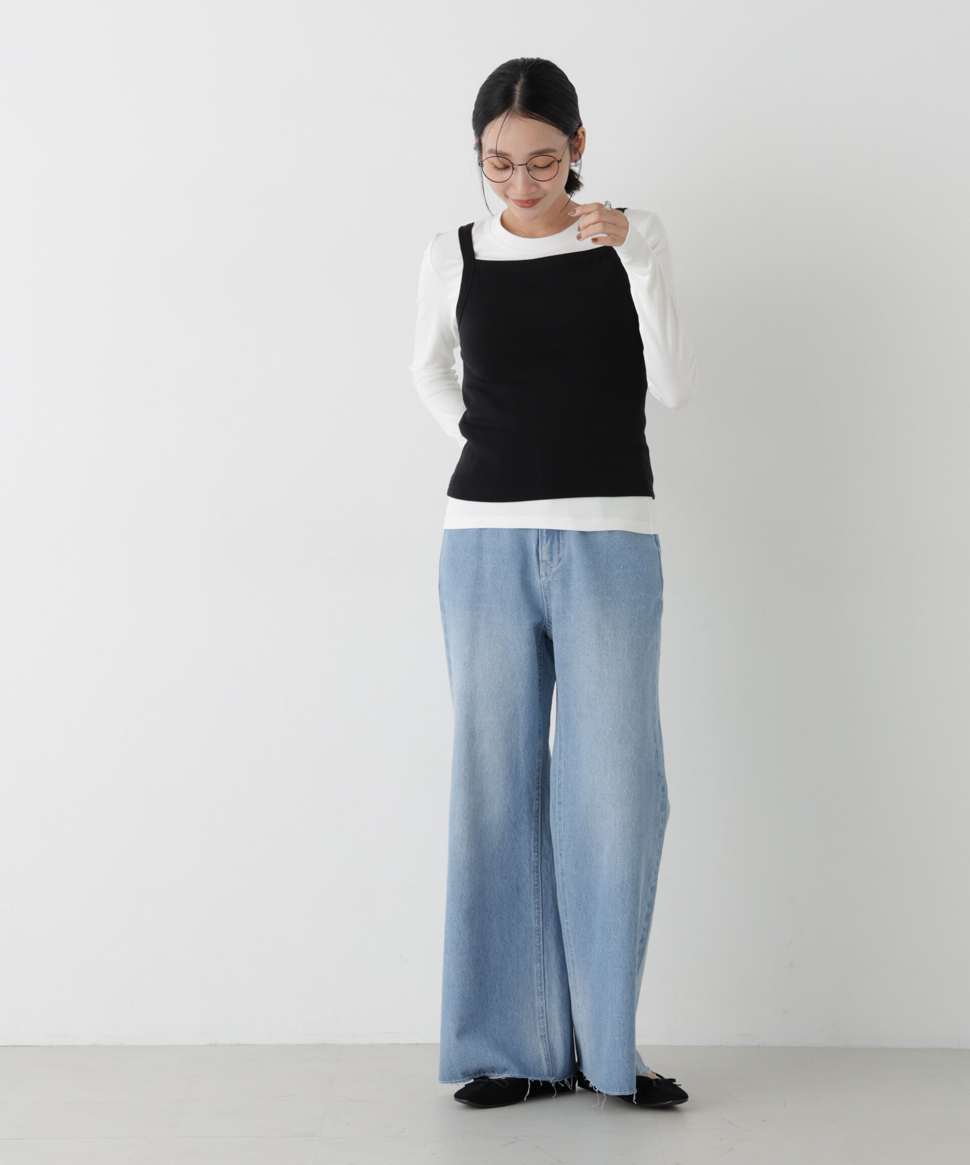 NANO universe「WEB限定/ロンT&times;キャミ カットレイヤードアンサンブルセット」|Tシャツ・カットソー|