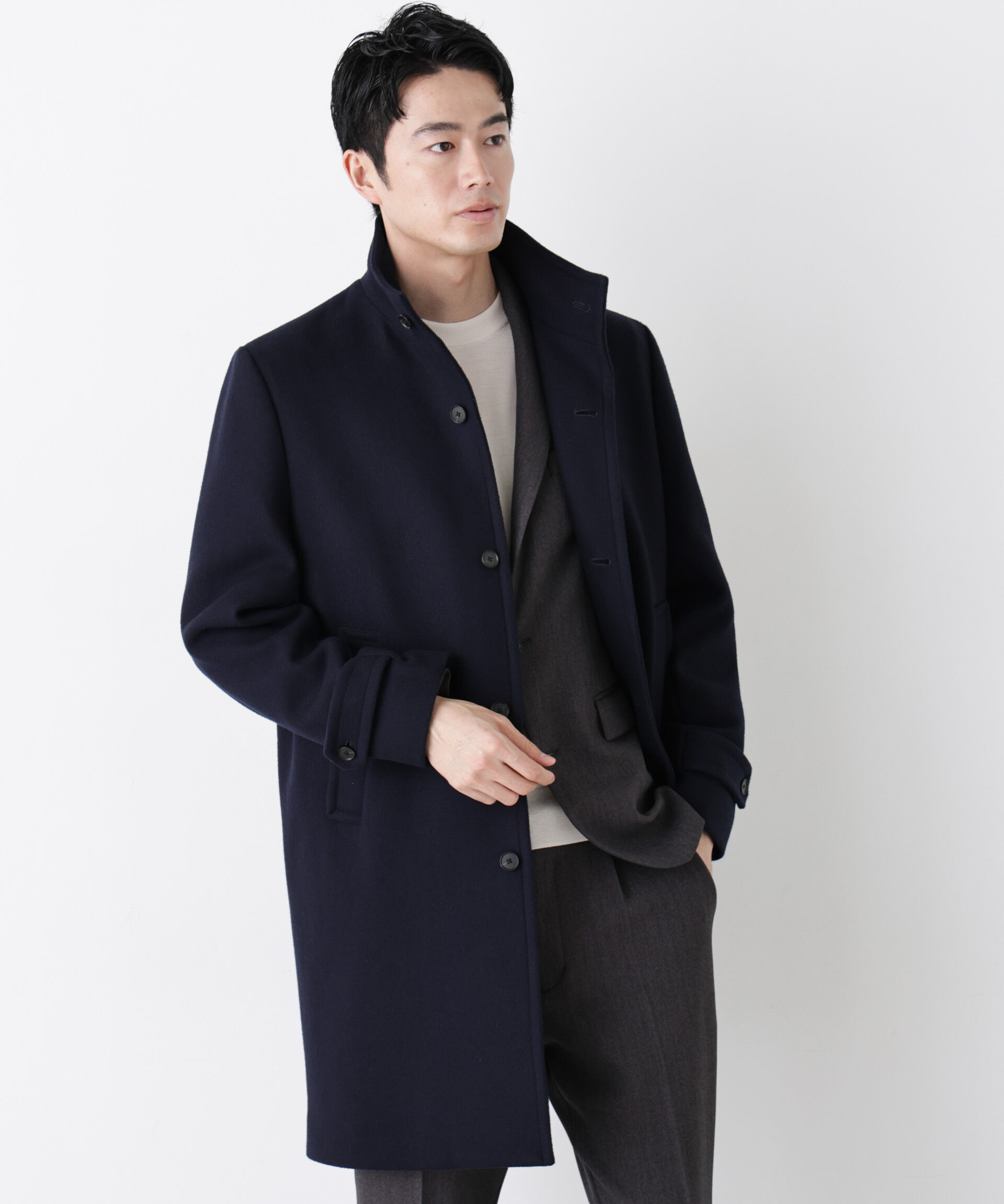 NANO universe「「NEW ON COAT」ウール/Nスタンドカラーコート」|その他|ネイビー