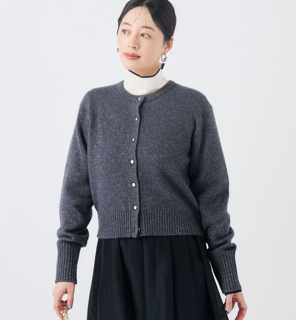 NOLLEY'S「【BECシリーズ】《手洗い可能》へアリーラメクルーネックカーディガン」|カーディガン|