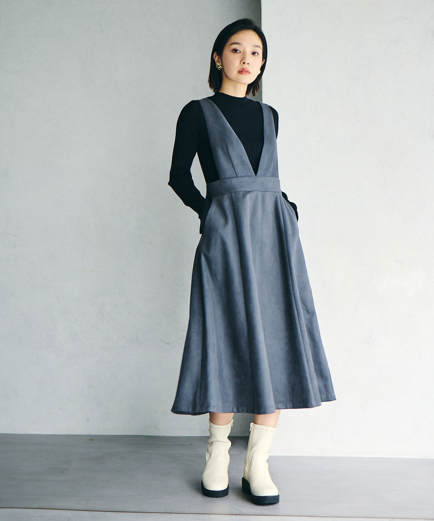 VIS「【吸湿発熱・エコベロ】リブ切替ハイネックニットプルオーバー【sustainable】」|ニット・セーター|