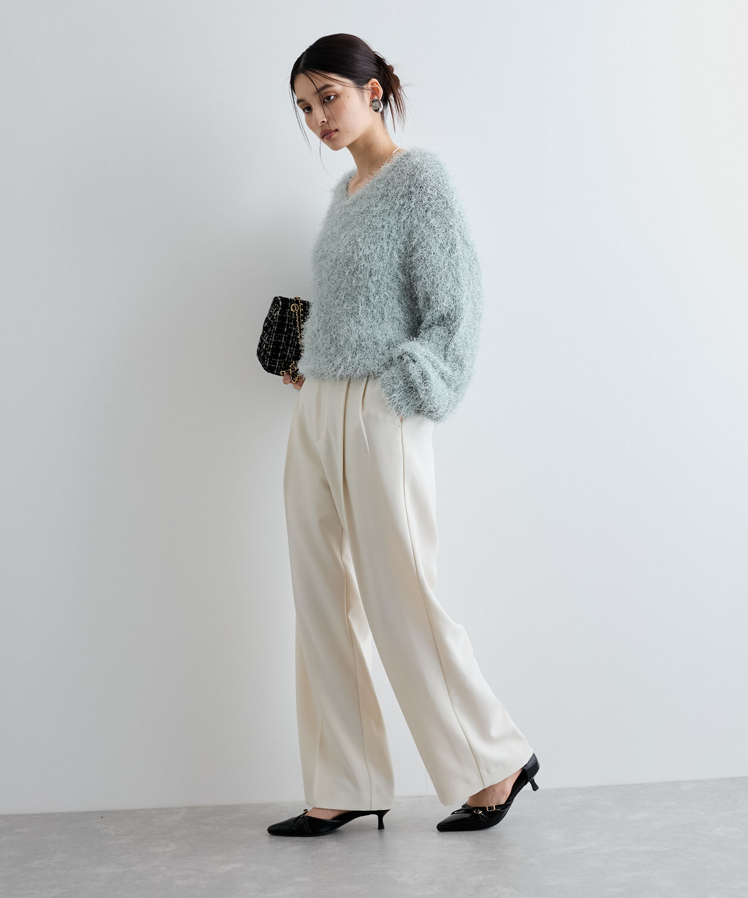 VIS「【新色追加】【美easy】ウーリッシュ2タックワイド/スラックスパンツ【洗える】」|スラックス|