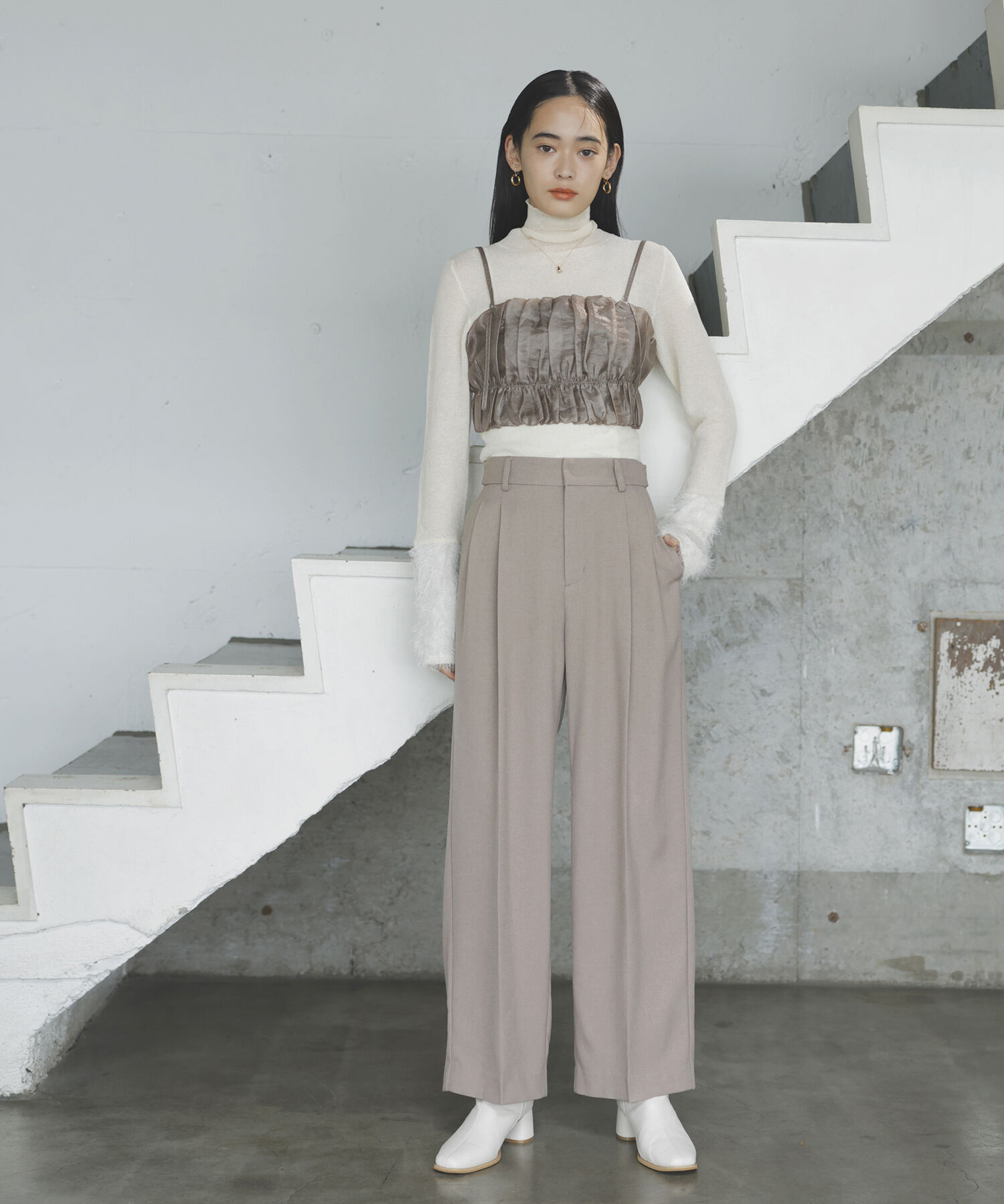 VIS「【新色追加】【美easy】ウーリッシュ2タックワイド/スラックスパンツ【洗える】」|スラックス|