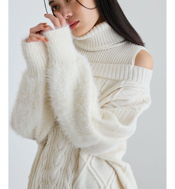 VIS「【洗える】オフショルケーブル編みミニワンピース」|ワンピース|