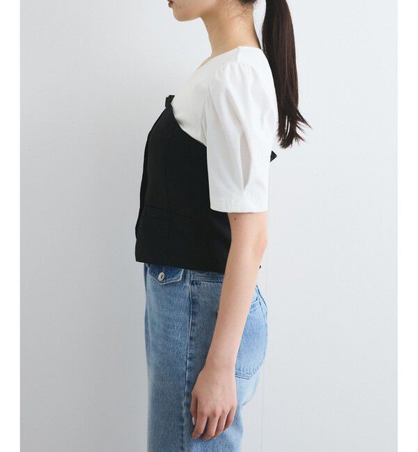 VIS「【新色追加】【美easy】釦ビスチェTシャツドッキングプルオーバー【接触冷感/洗える】」|Tシャツ・カットソー|