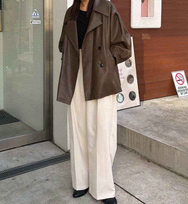  「【サイズ展開あり】レザーミドルコート」|その他|