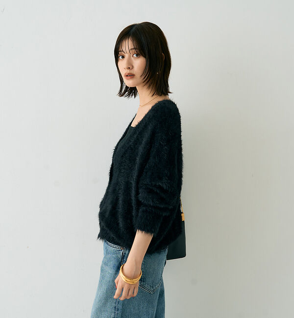 Rouge vif「【2点セット】ファーニットカーデ&times;リブニットキャミ アンサンブル」|カーディガン|