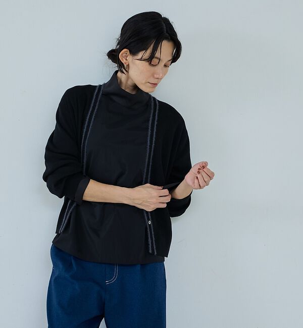 qualite「【アンサンブル可能】フェザートリミングニットカーデ」|カーディガン|