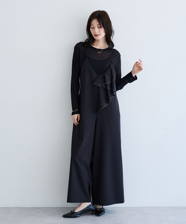 YECCA VECCA「ラッフルキャミオールインワン」|オールインワン|Black