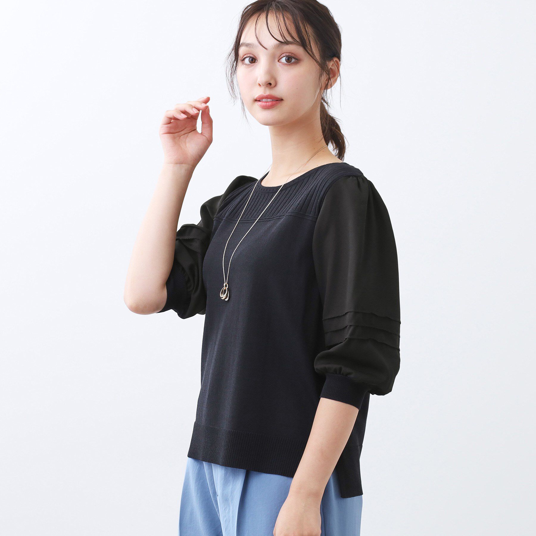Reflect「【WEB先行カラーあり／手洗い可】ジョーゼットスリーブ&times;ニット」|Tシャツ・カットソー|