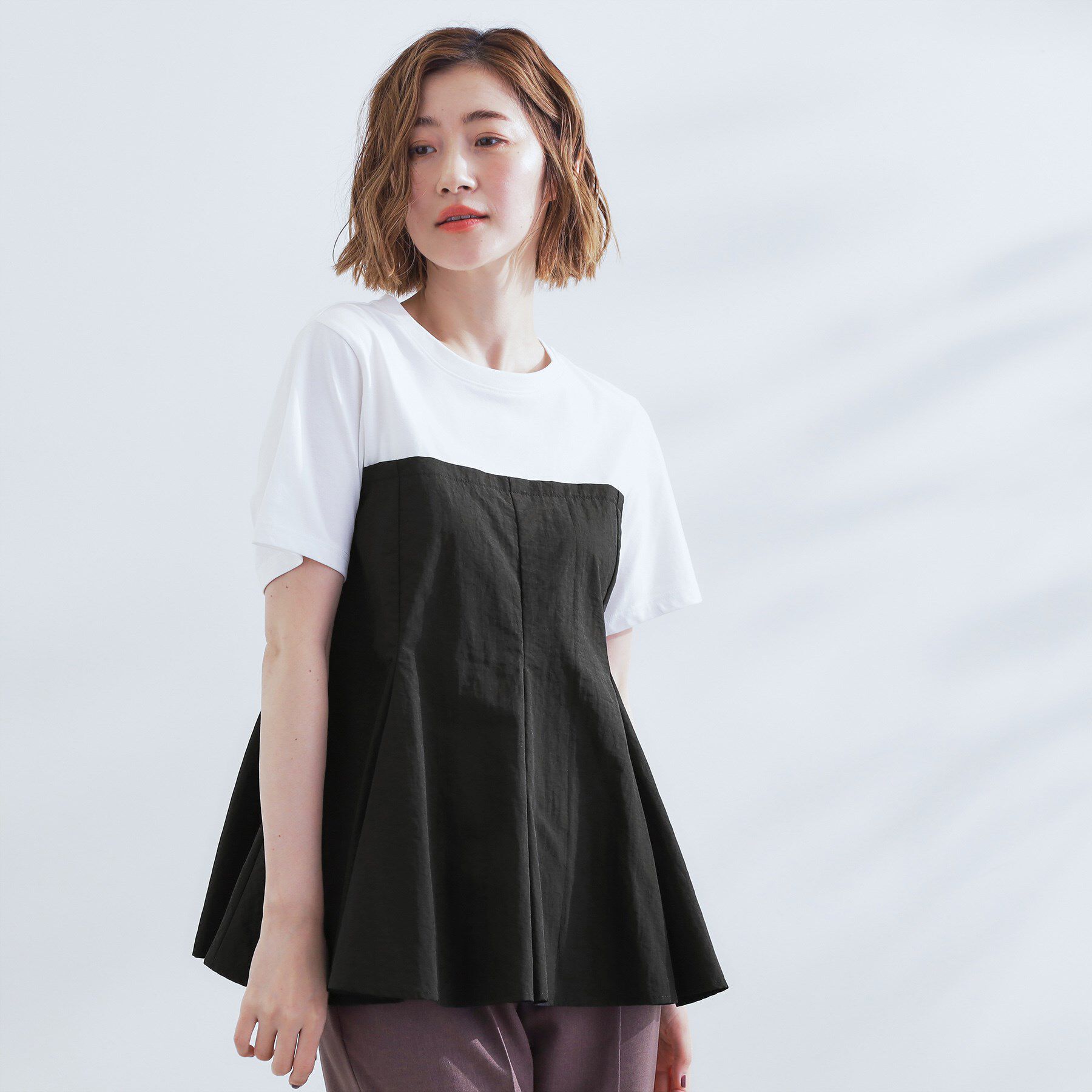 grove「贅沢フレアーが高見え ドッキングビスチェT」|Tシャツ・カットソー|ブラック&times;オフ(01