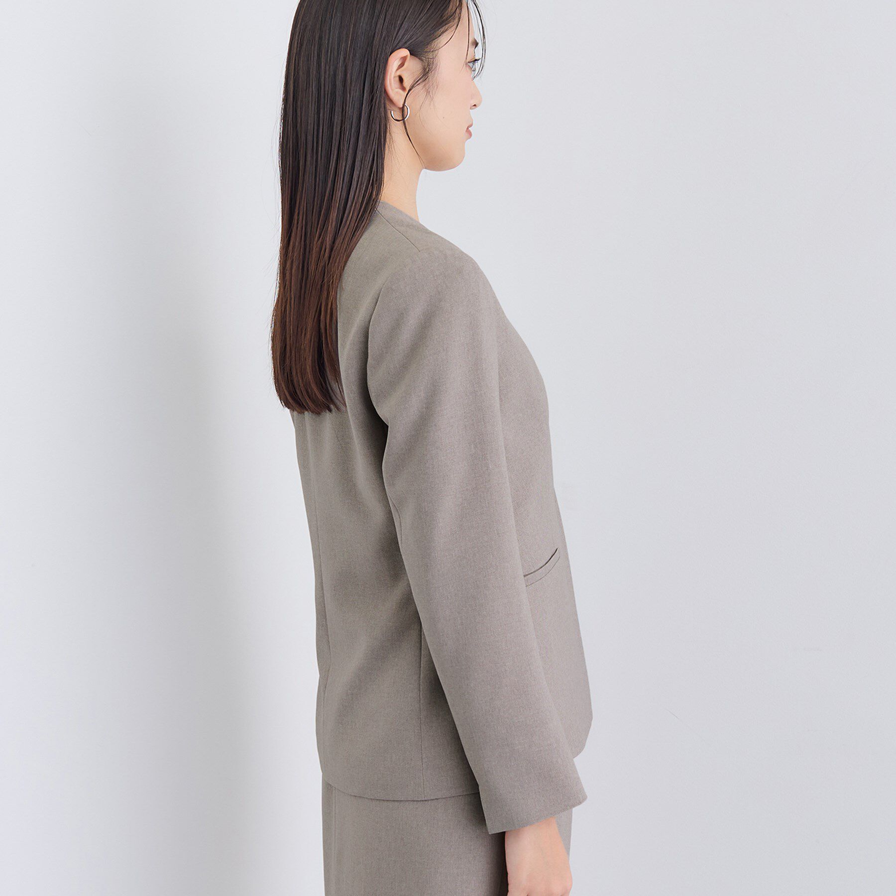 INDIVI「【洗える／通勤／スーツ】メランジストレッチ ノーカラージャケット」|スーツ|