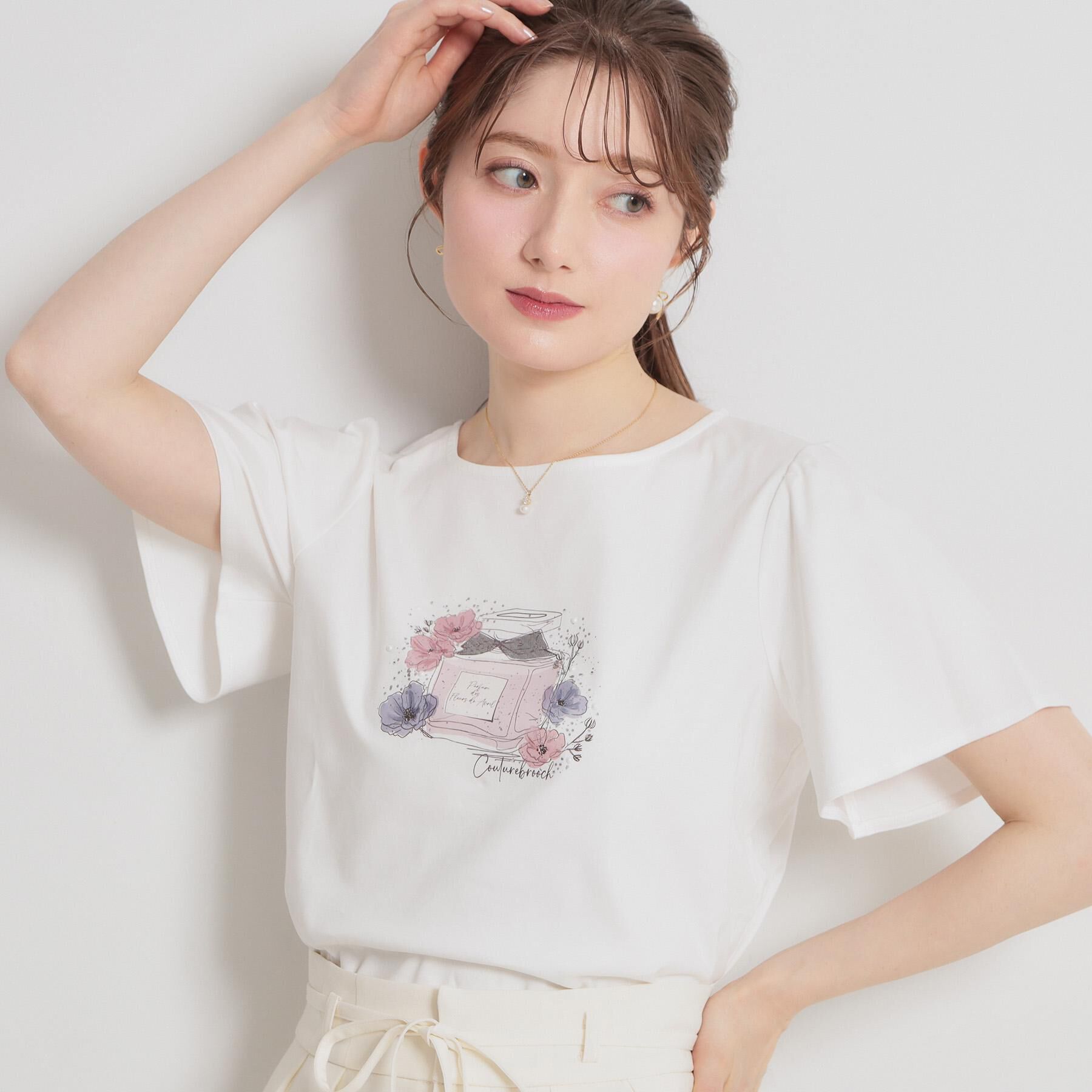 Couture broach「【接触冷感・UVカット】パフュームプリントTシャツ」|Tシャツ・カットソー|オフホワイト(003
