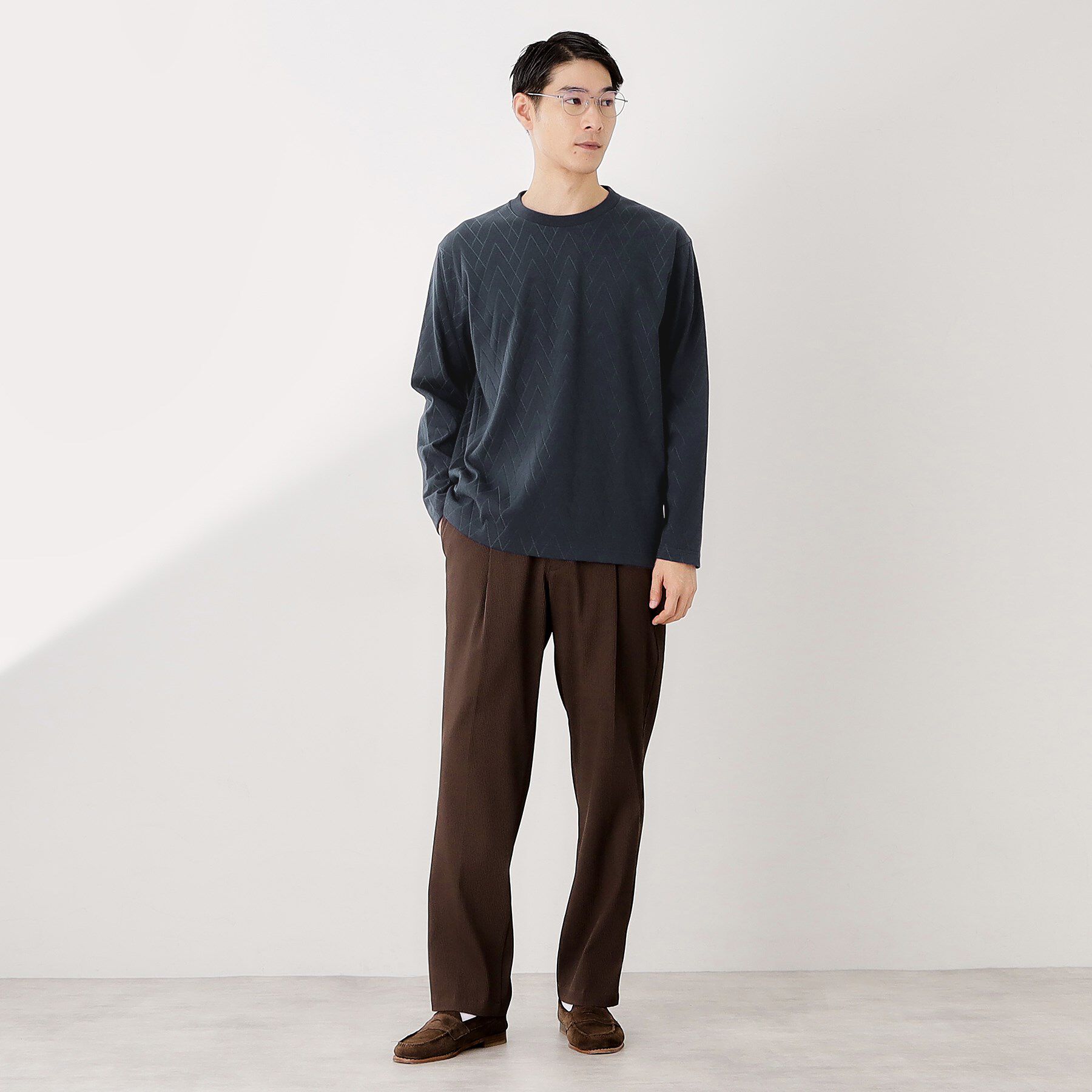 THE SHOP TK「リンクスジオメトリック長袖Tシャツ【サスティナブル素材使用/洗濯機OK】」|Tシャツ・カットソー|