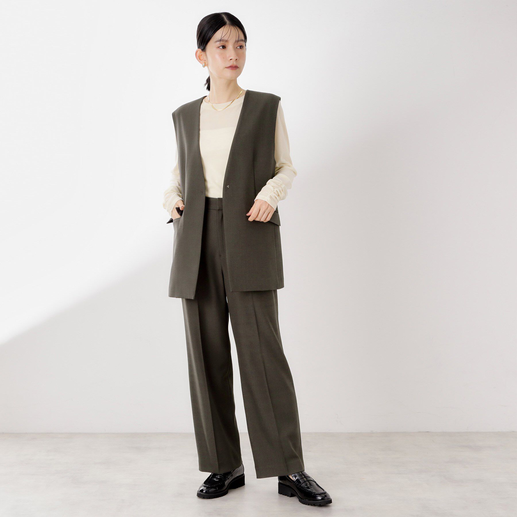 THE SHOP TK「ノーカラージレ【セットアップ可/洗濯機OK】/CAVIANシリーズ」|ベスト・ジレ|