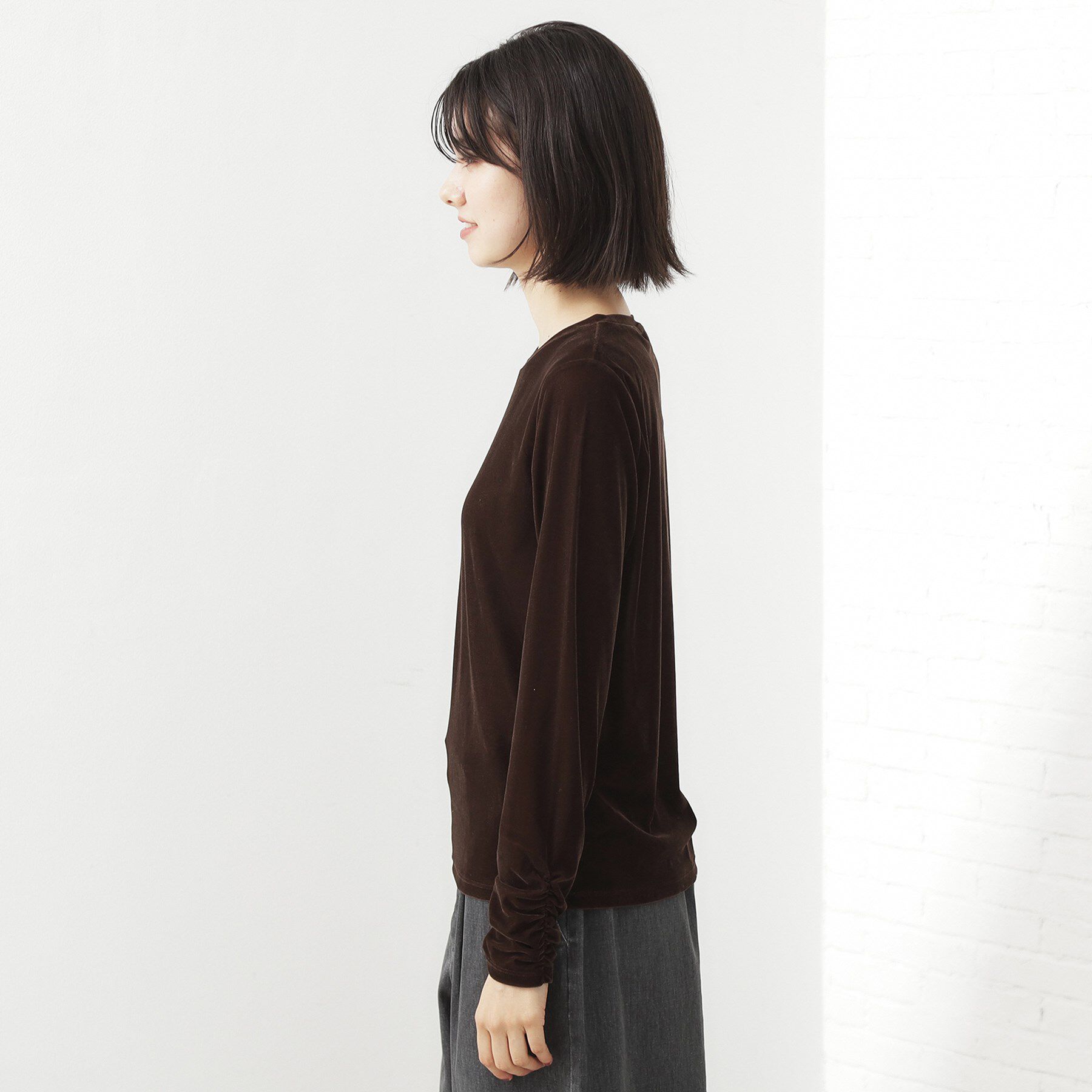 THE SHOP TK「【程よいシアー感】ベロア袖クシュプルオーバー」|Tシャツ・カットソー|