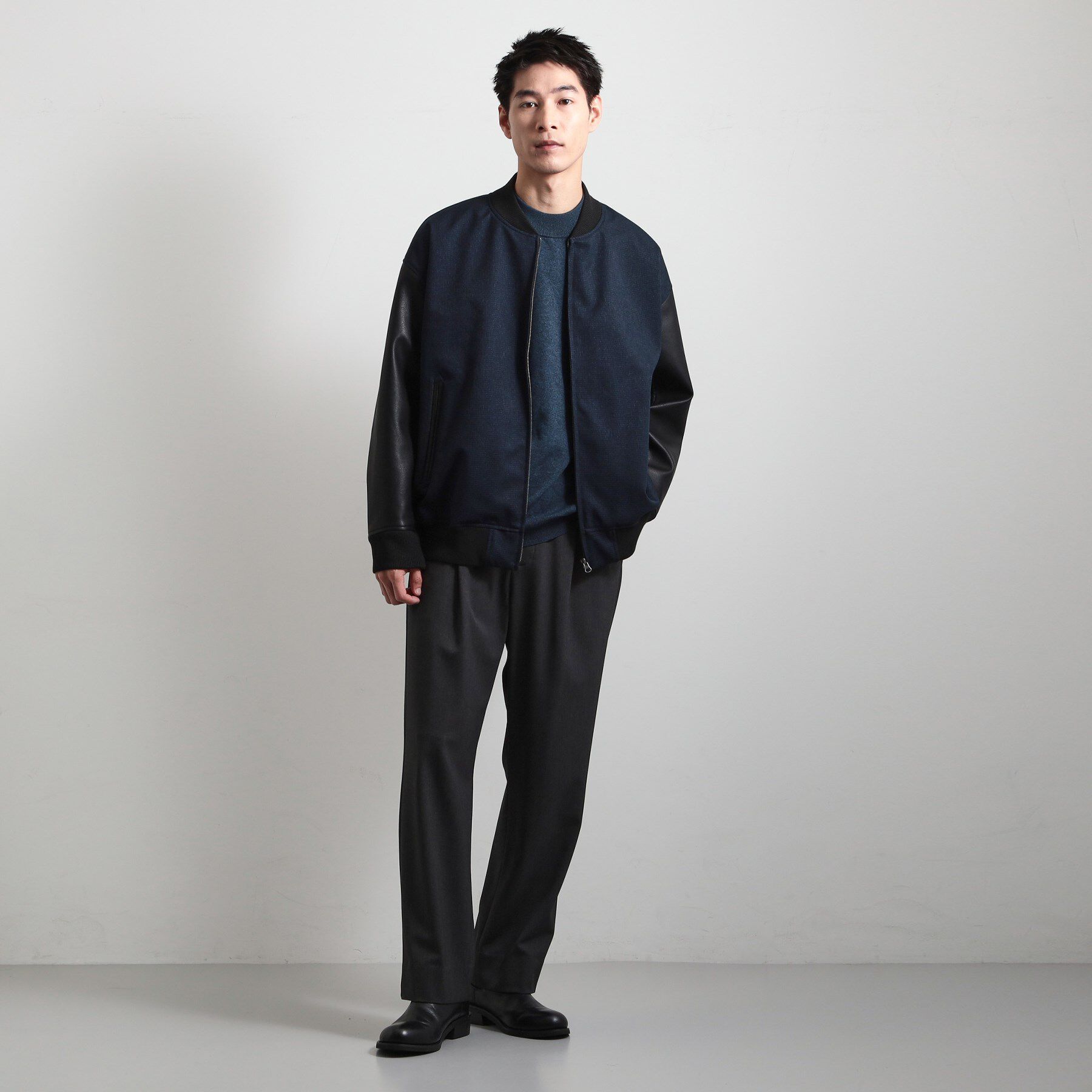 THE SHOP TK「【1ランク上の大人カジュアルに】異素材コンビ リブブルゾン」|ブルゾン・スタジャン|