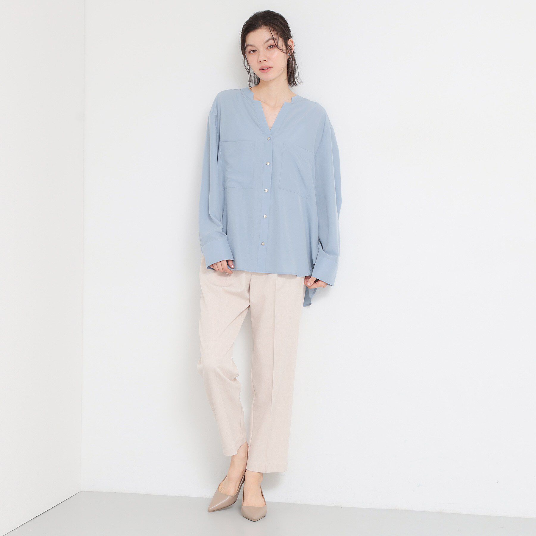 THE SHOP TK「【刻みネックですっきり見え】Wポケット金ボタンシャツ」|シャツ・ブラウス|