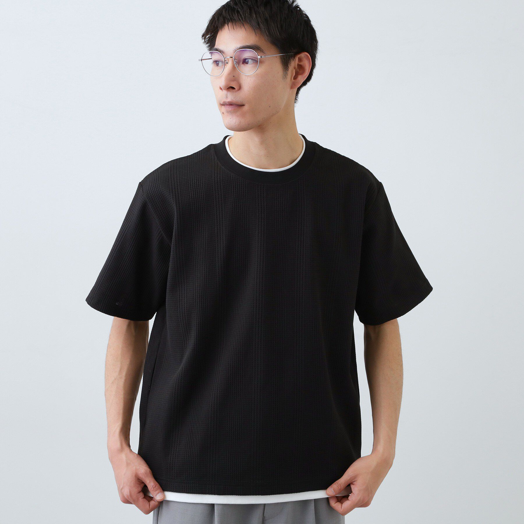 THE SHOP TK「【ラクして決まる！】レイヤード風半袖Tシャツ　洗濯機OK」|Tシャツ・カットソー|ブラック(019)