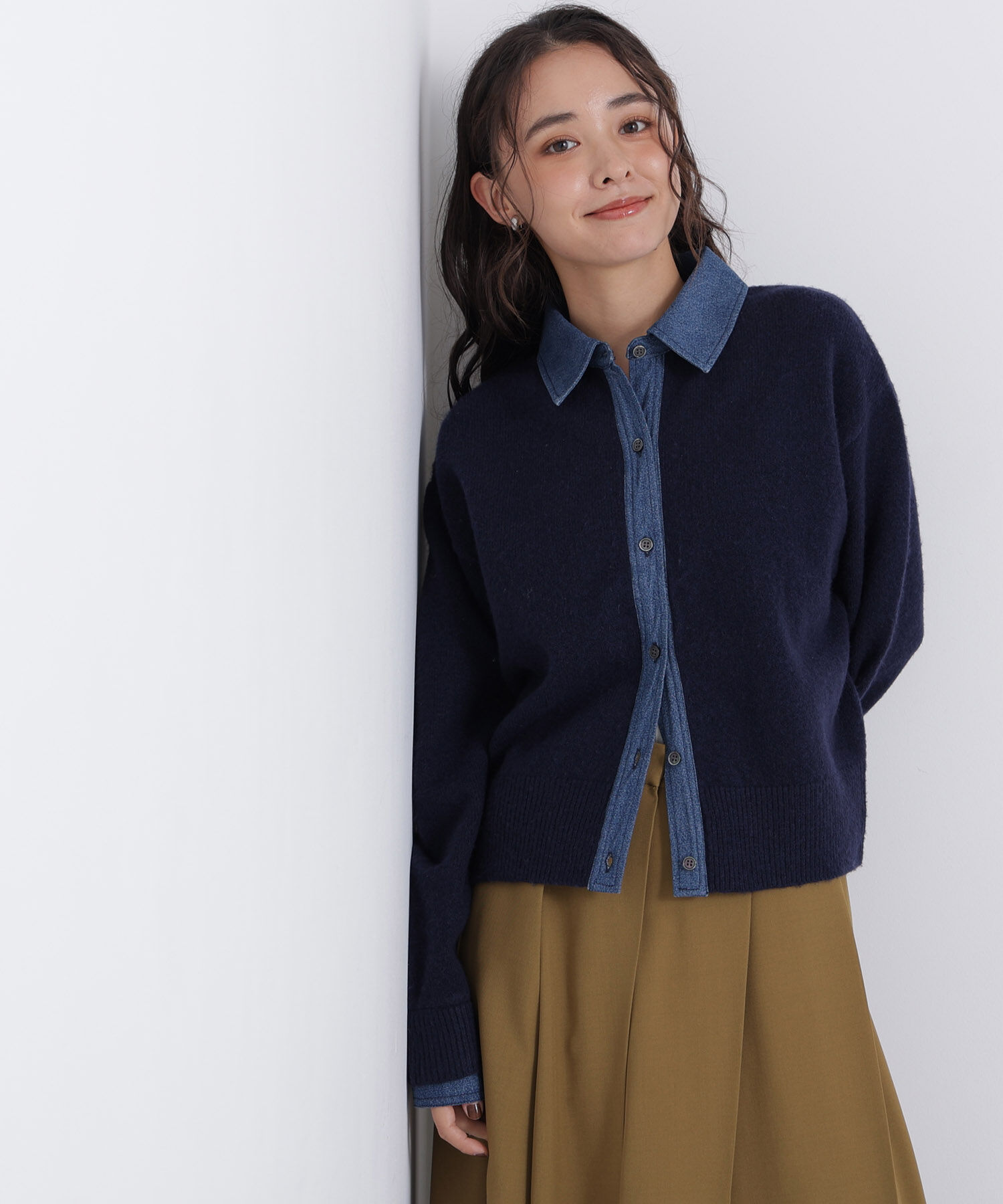  「〈N.〉デニムシャツドッキングカーディガン」|ニット・セーター|ネイビーベー 2