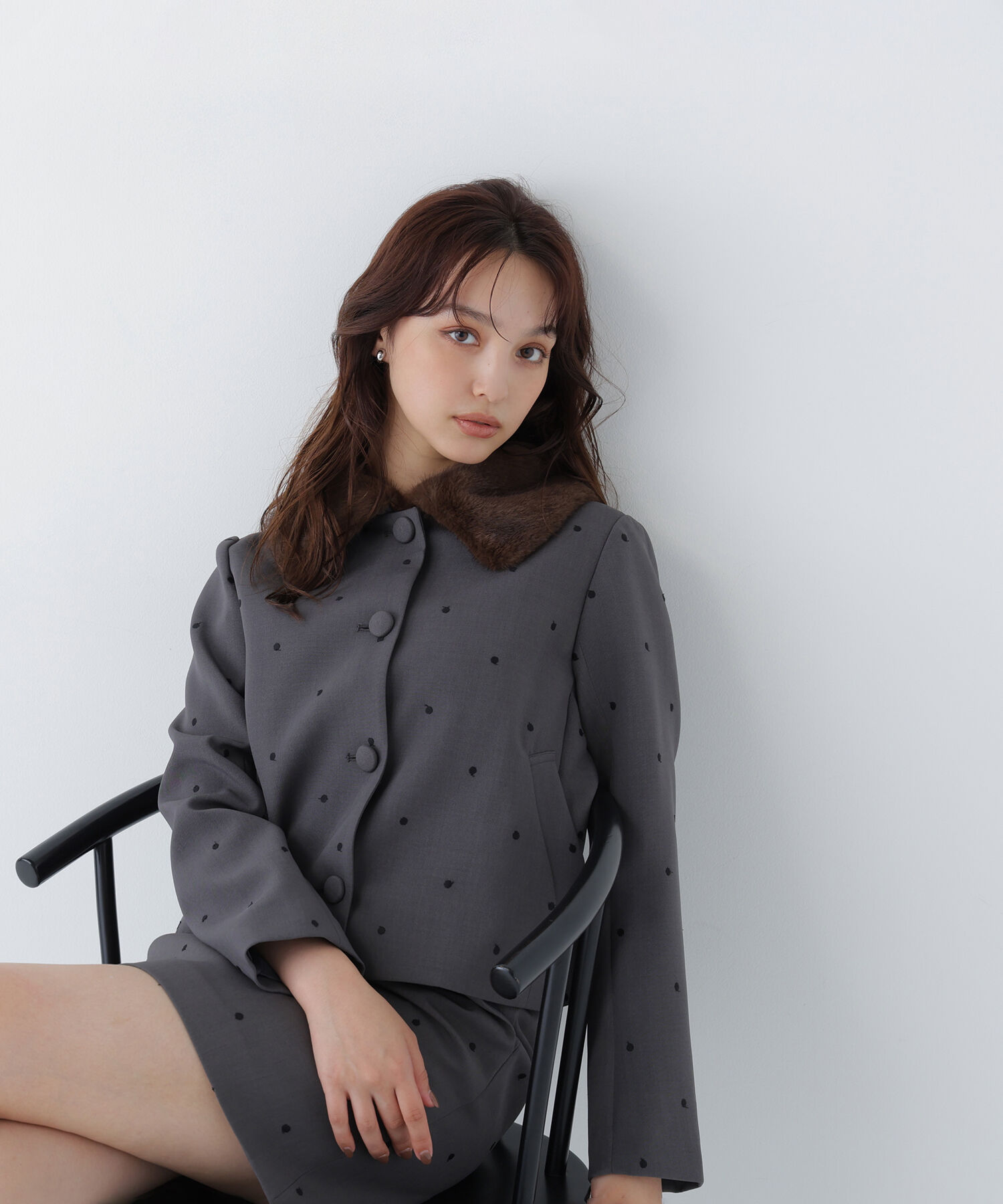  「ドット刺繍 SETUP ミニスカート」|スカート|チャコール2
