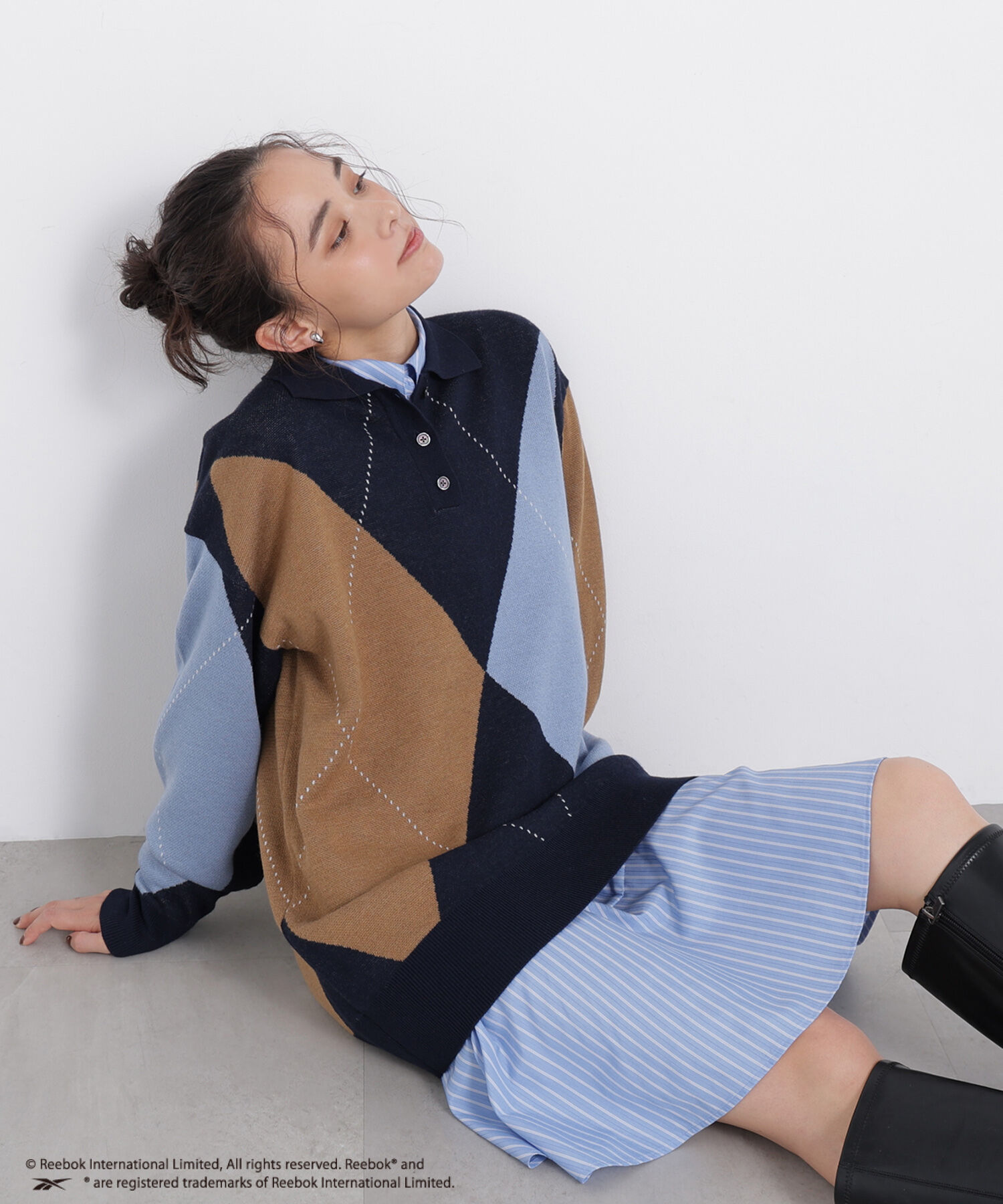  「〈N.〉〈Reebok〉襟付きアーガイルニット」|ニット・セーター|ネイビー2