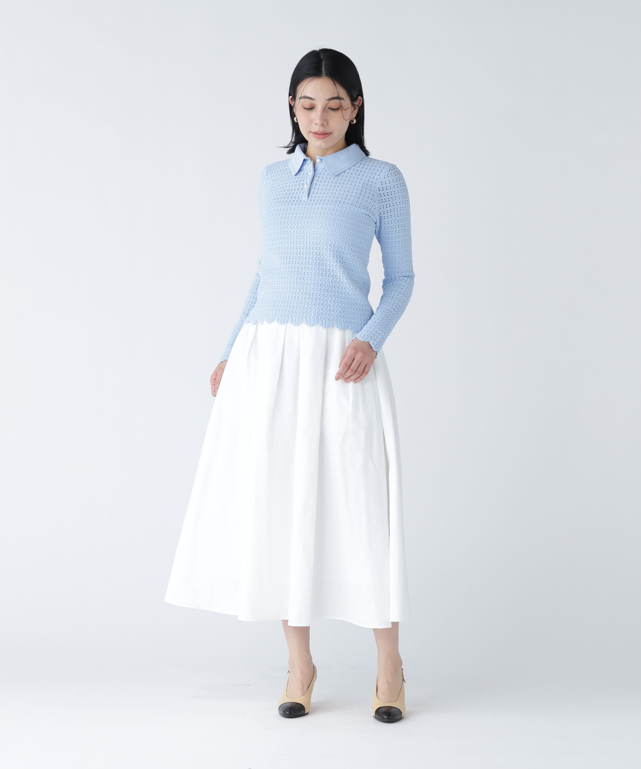  「〈NAVY NAVY〉襟が取り外せるアイレットジャガードニット」|ニット・セーター|