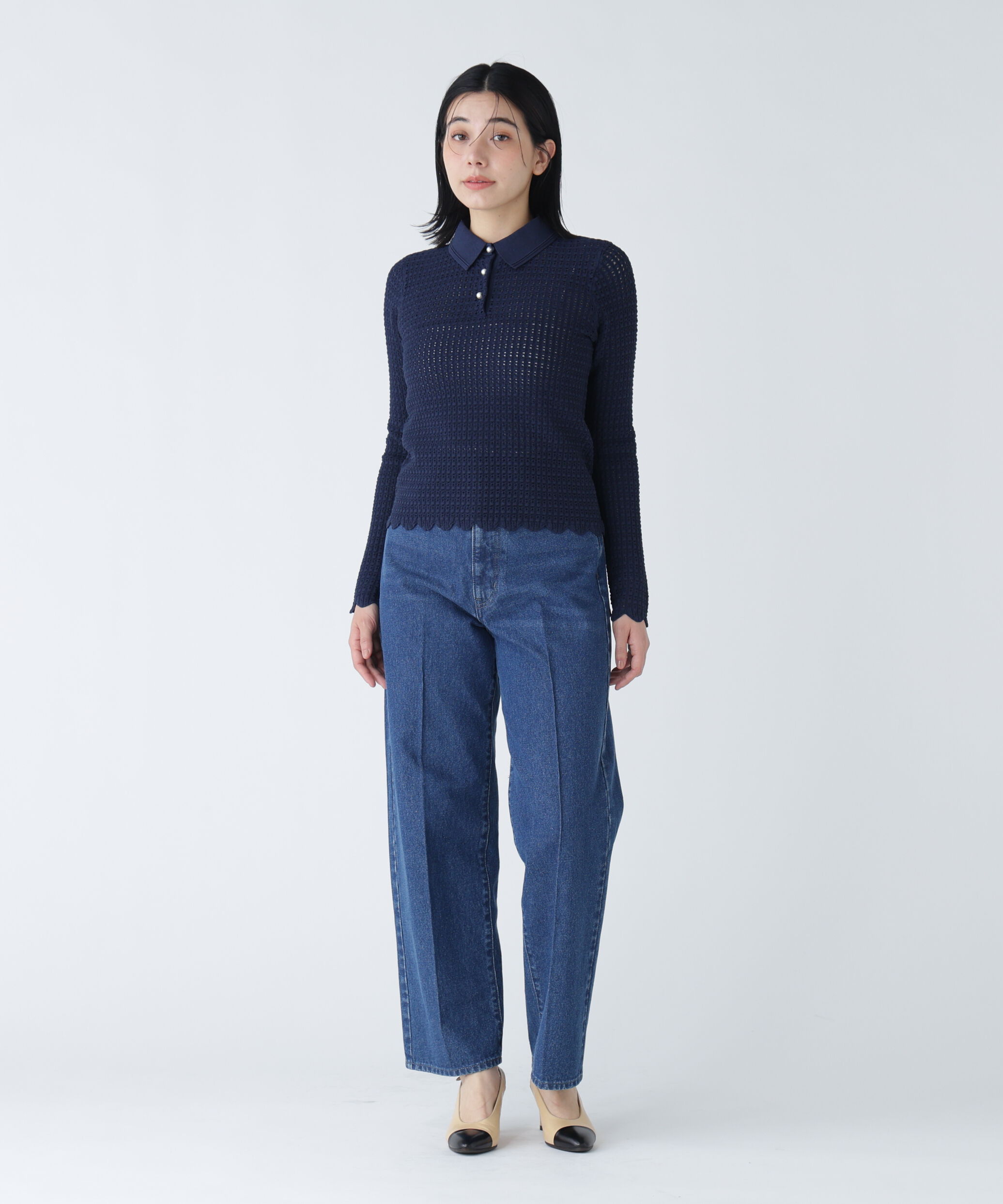  「〈NAVY NAVY〉襟が取り外せるアイレットジャガードニット」|ニット・セーター|