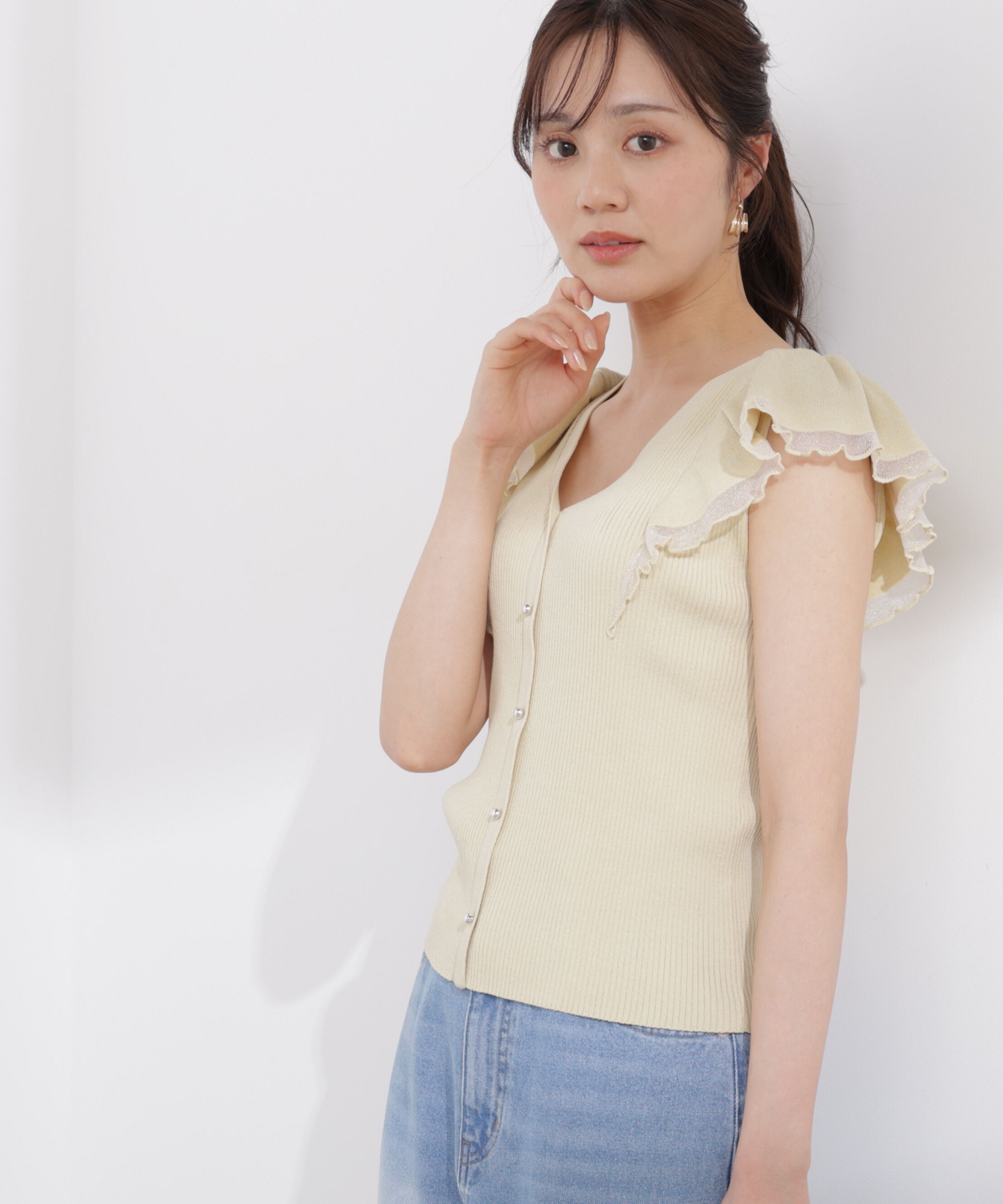 PROPORTION BODY DRESSING「部分シアーラッフルニット 26SS」|ニット・セーター|