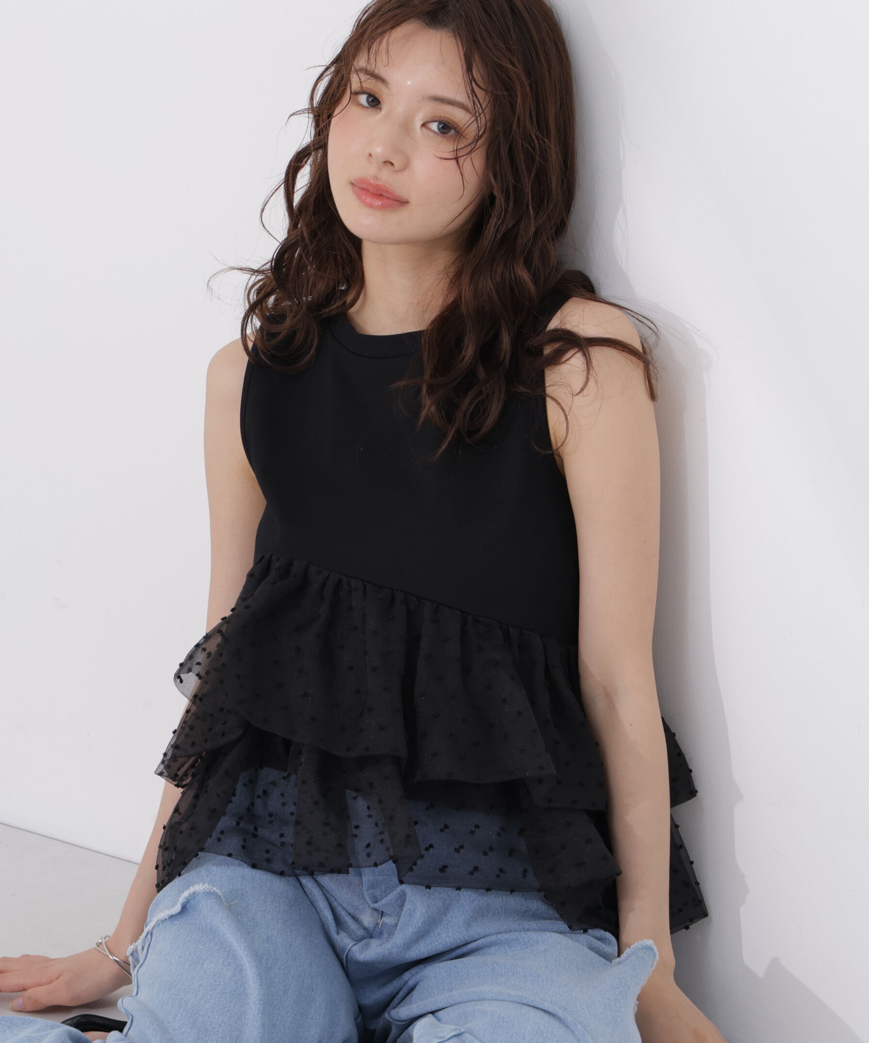 PROPORTION BODY DRESSING「＜EDIT COLOGNE＞ドットチュールカットソー」|Tシャツ・カットソー|ブラック