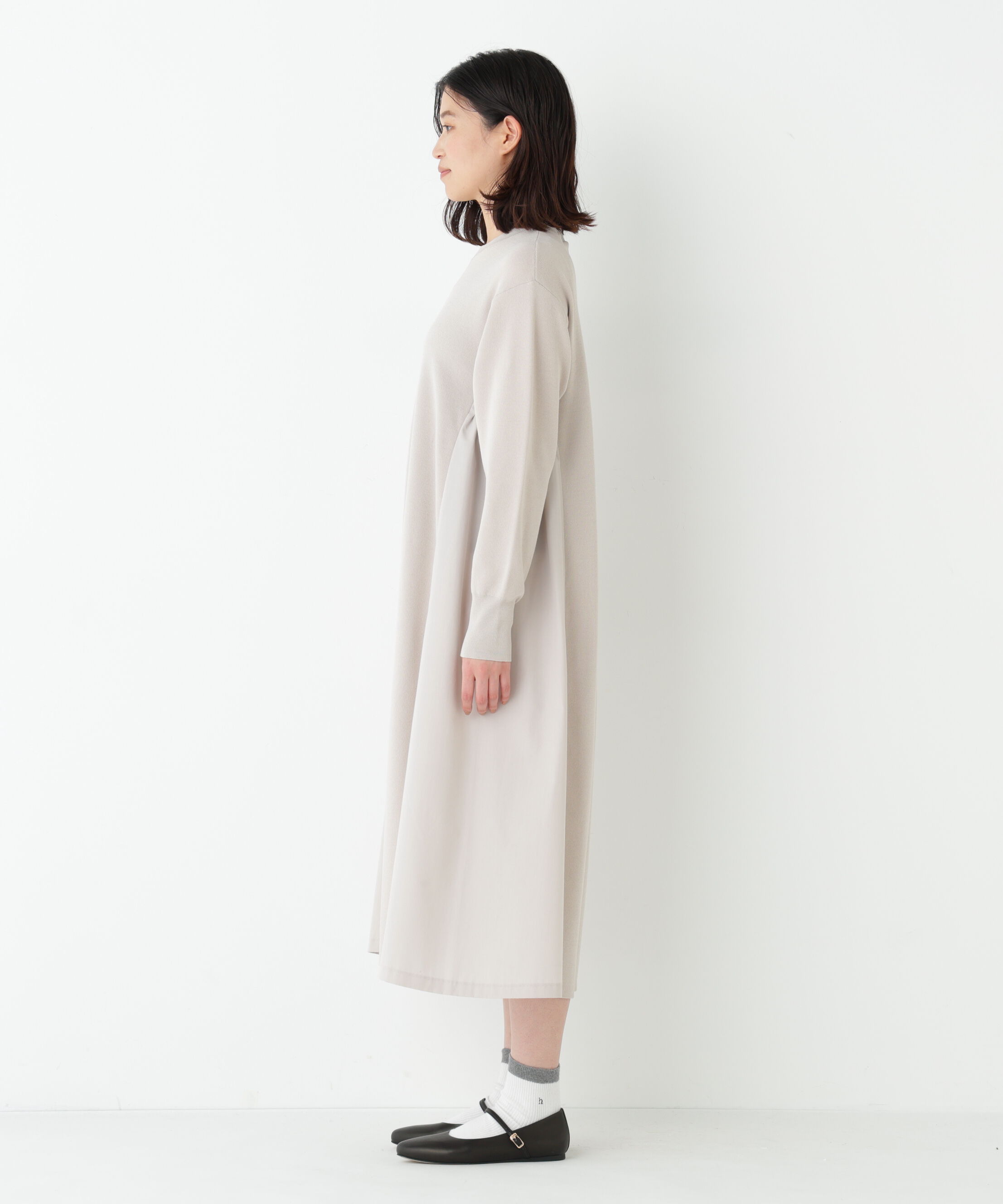  「◆《ウォッシャブル》布帛コンビ綿ナイロンニットワンピース」|ワンピース|