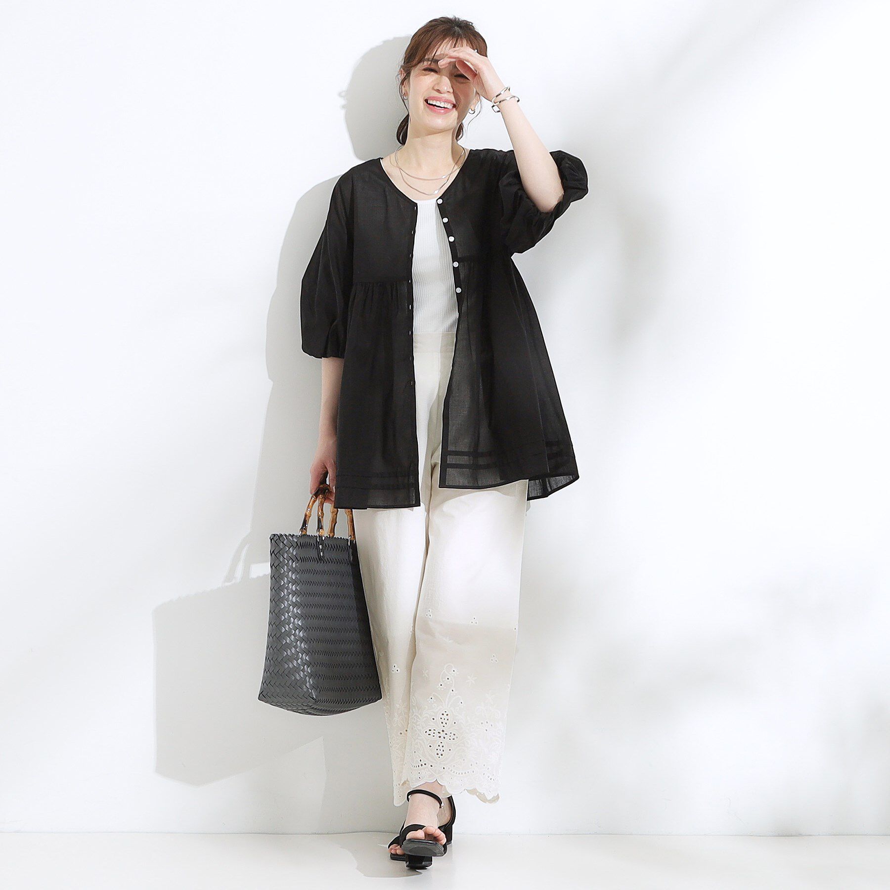 SHOO･LA･RUE「【S-LL】華やかさをプラスする 裾刺繍ストレートパンツ」|その他|