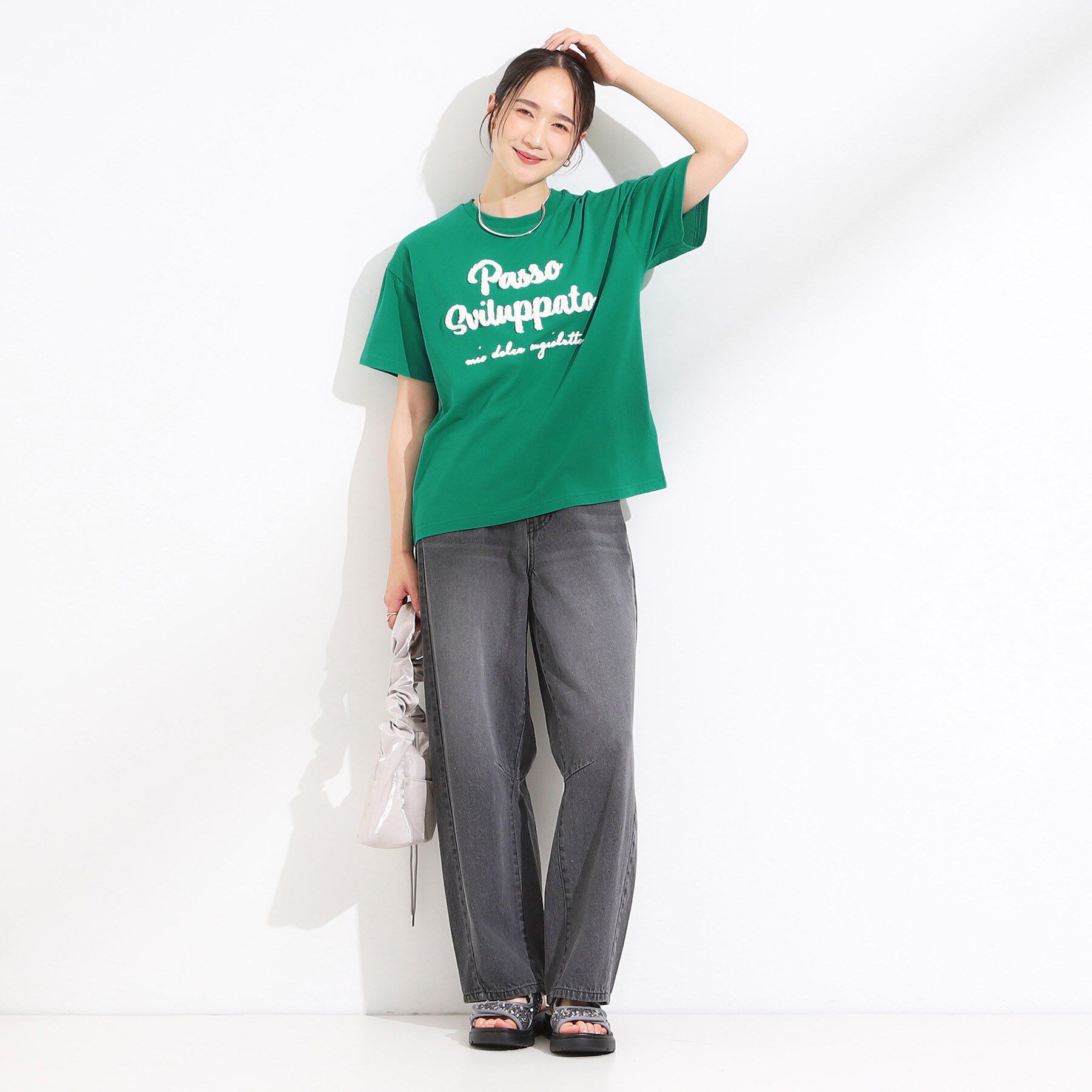 SHOO･LA･RUE「【ひんやり/S-LL】サガラ刺繍ロゴTシャツ」|Tシャツ・カットソー|