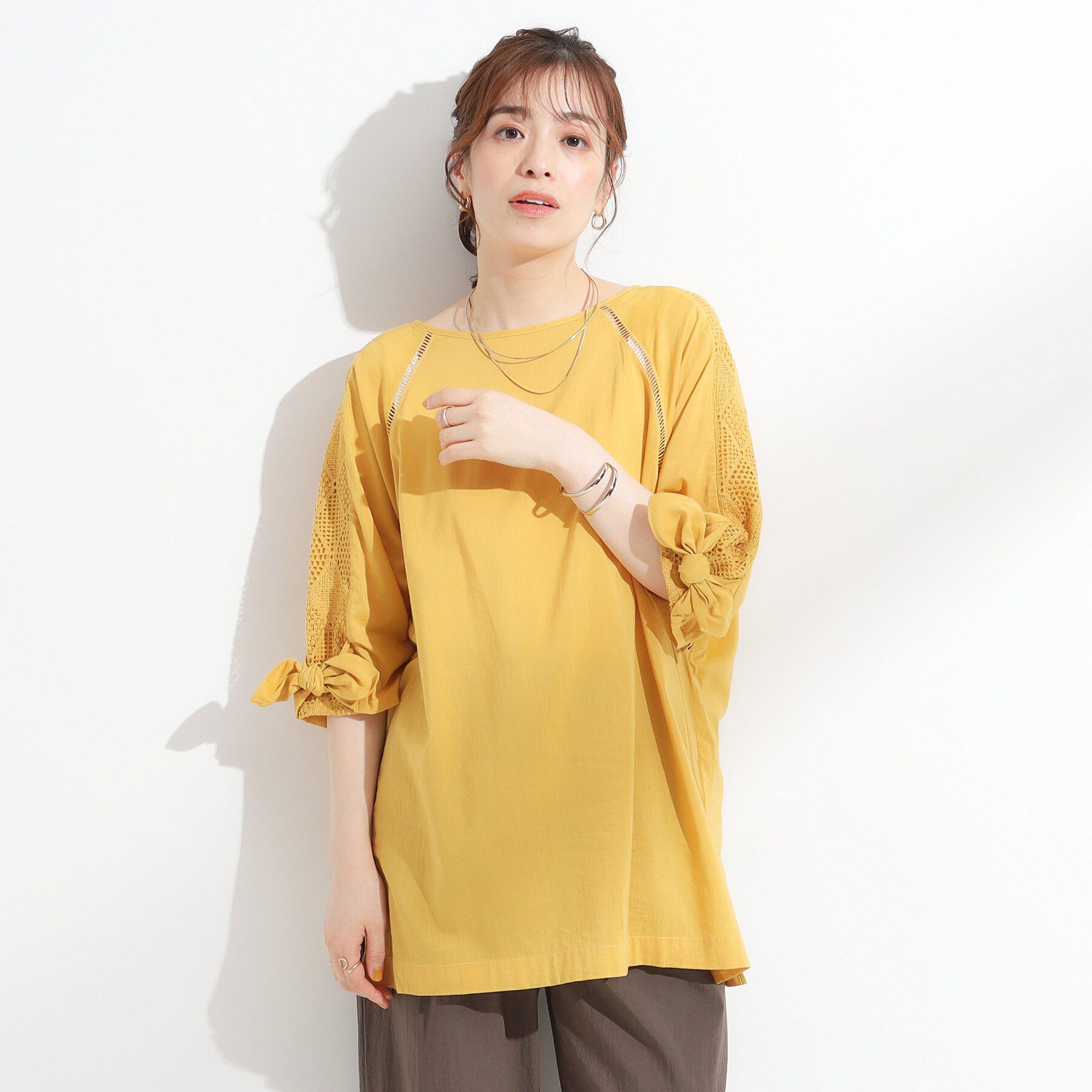 SHOO･LA･RUE「【S-LL】お袖デザインが華やか はしごレースチュニック」|チュニック|