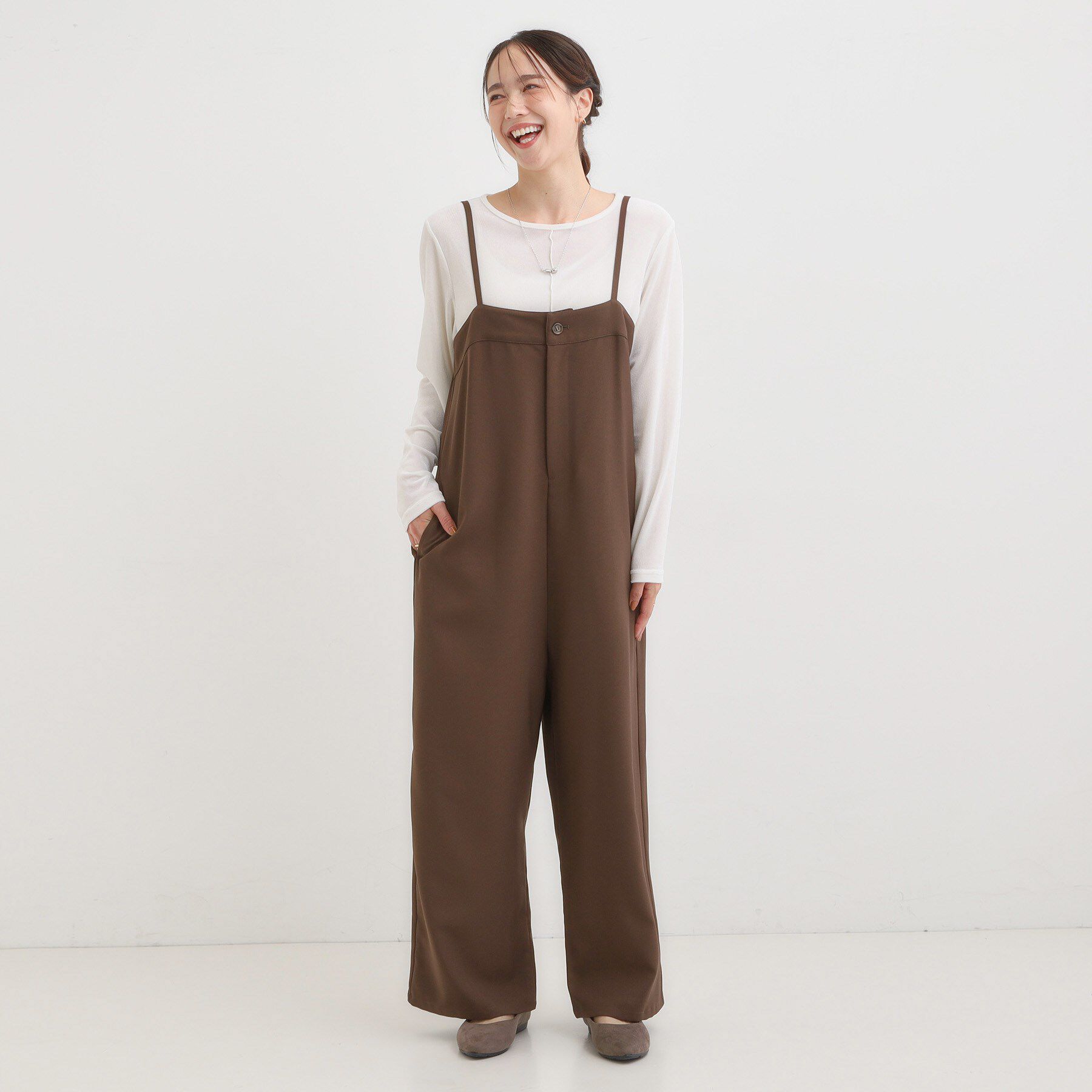 SHOO･LA･RUE「【S-LL】大人カジュアルに ベアトップ風 キャミサロペット」|オールインワン|