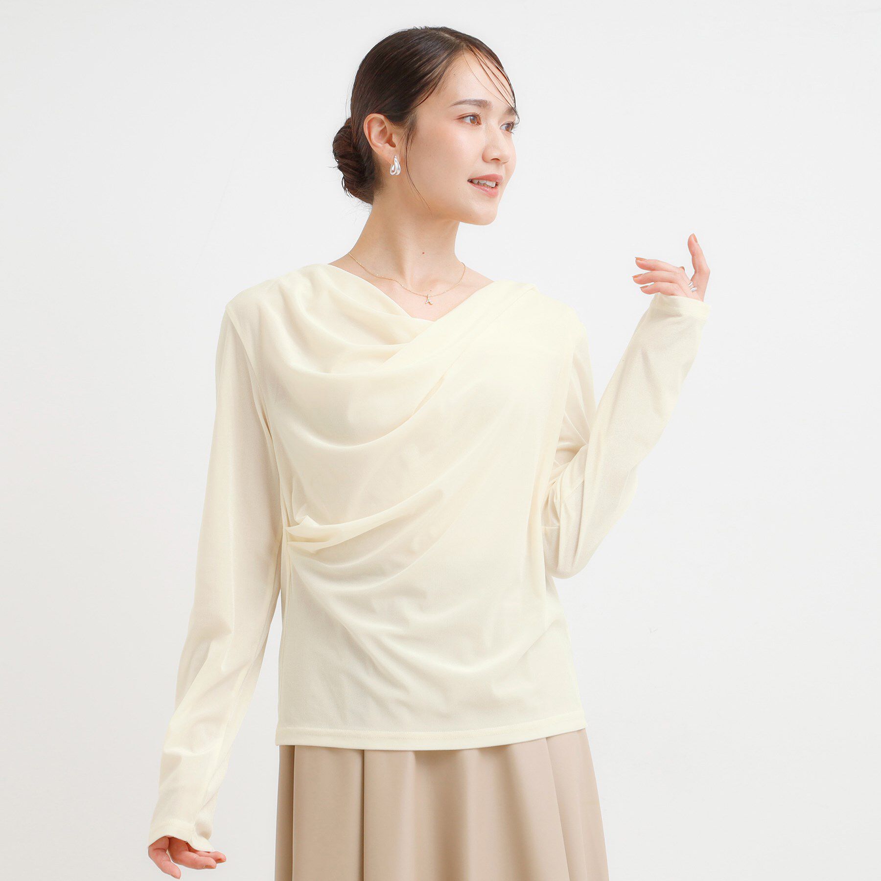 SHOO･LA･RUE「【S-LL】ベロア調ドレープデザインカットソー」|Tシャツ・カットソー|