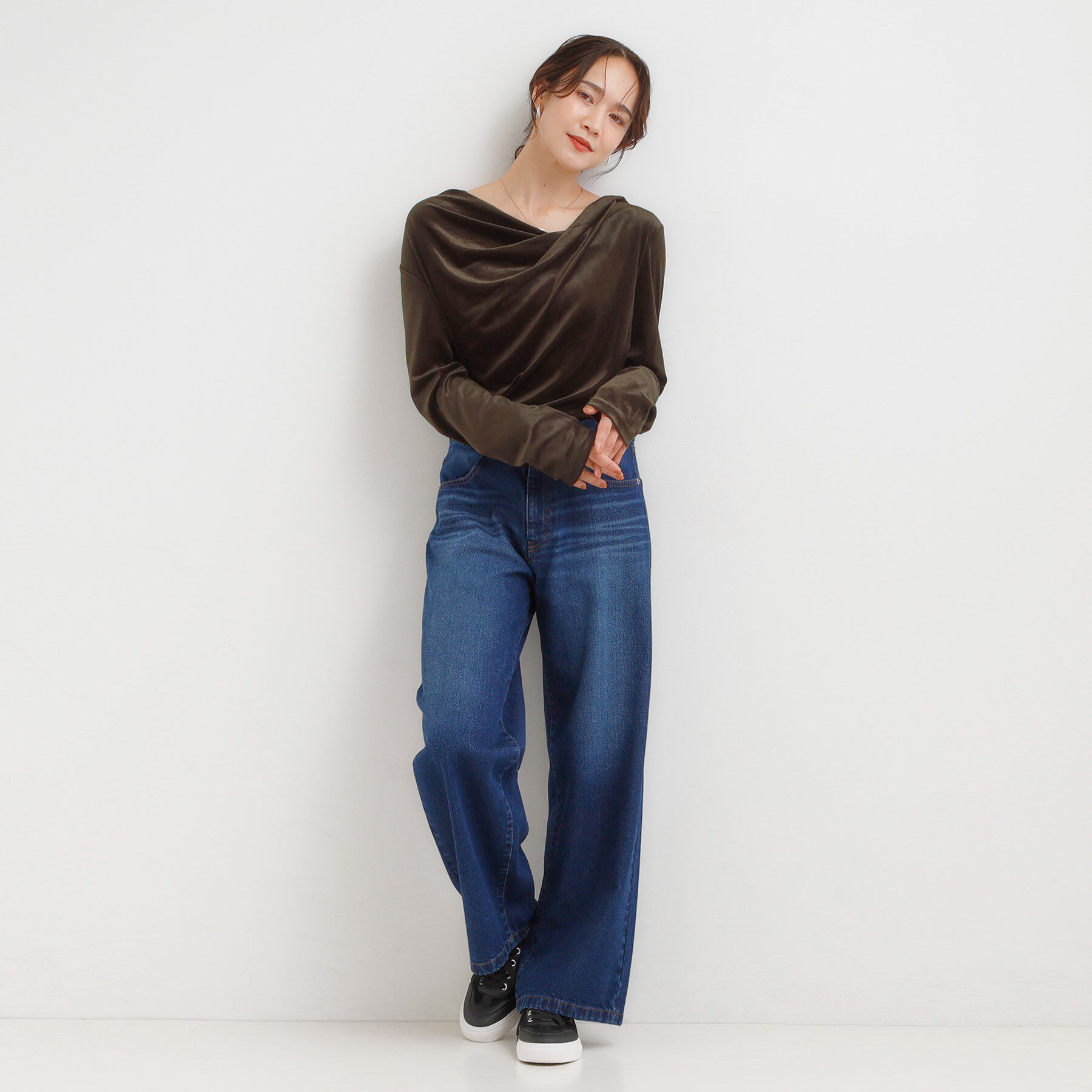 SHOO･LA･RUE「【S-LL】ベロア調ドレープデザインカットソー」|Tシャツ・カットソー|