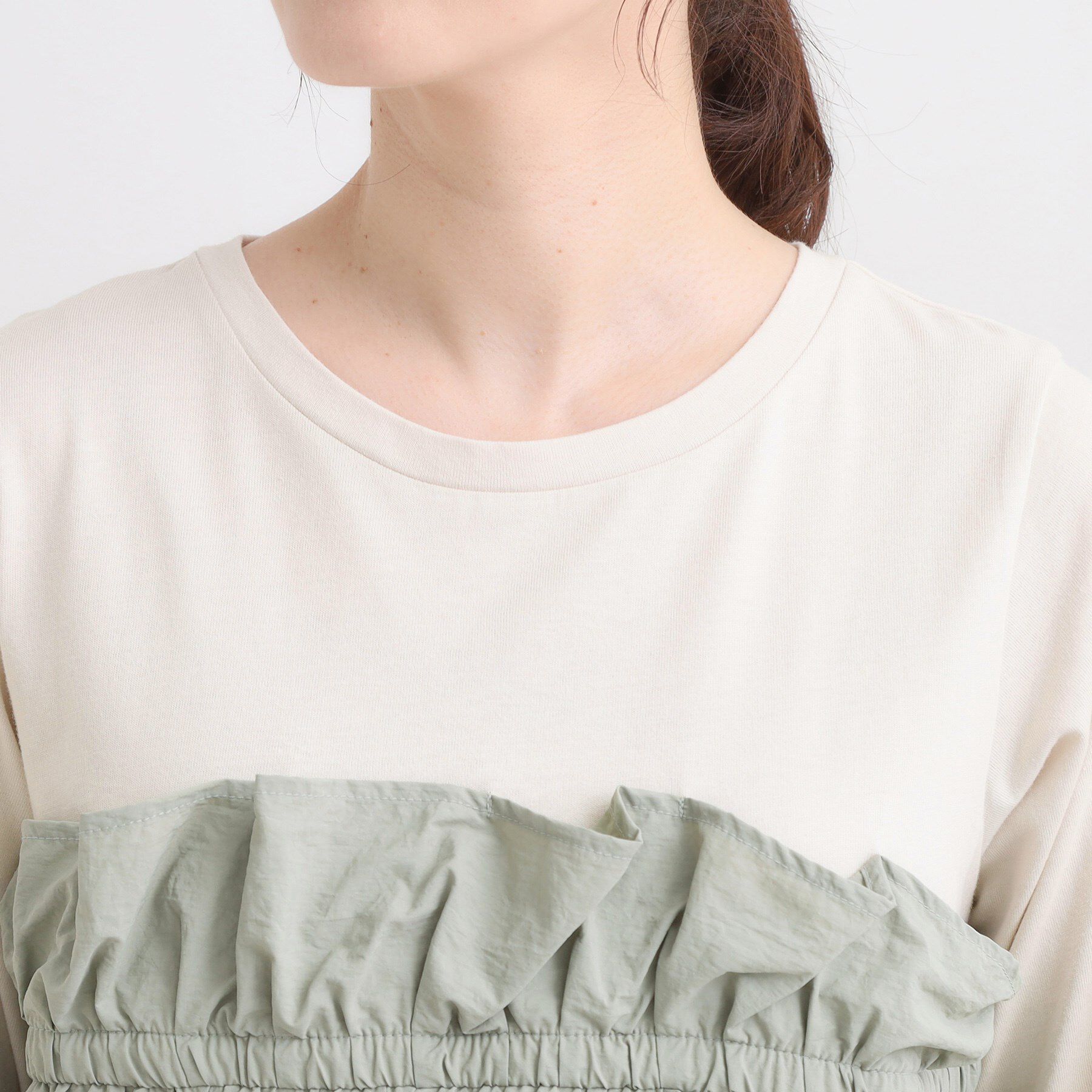 SHOO･LA･RUE「【洗濯機可/S-LL】1枚で華やか フリルドッキングトップス」|Tシャツ・カットソー|