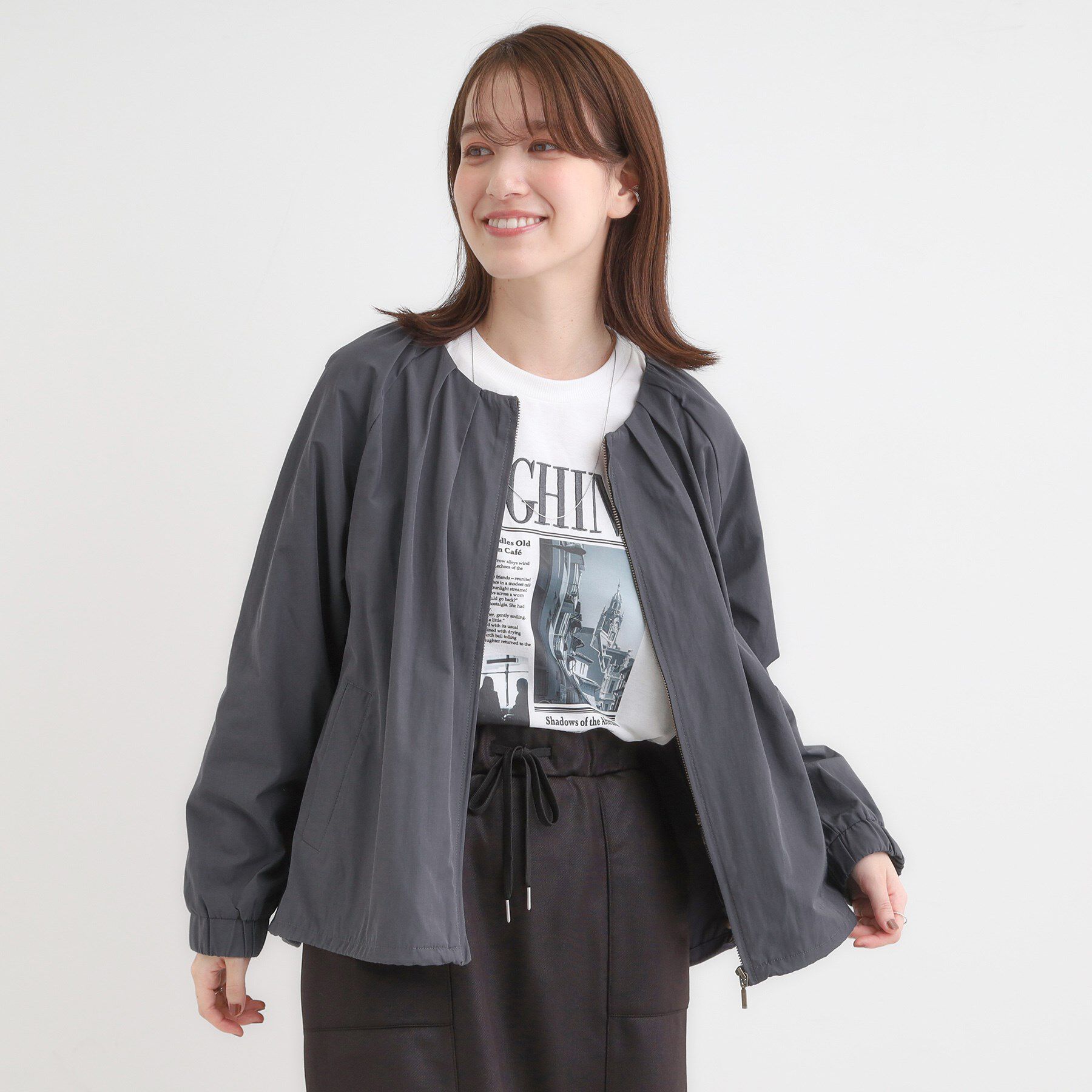 SHOO･LA･RUE「【S-LL】オンとオフどちらにも使える 軽量なノーカラーブルゾン」|ブルゾン・スタジャン|