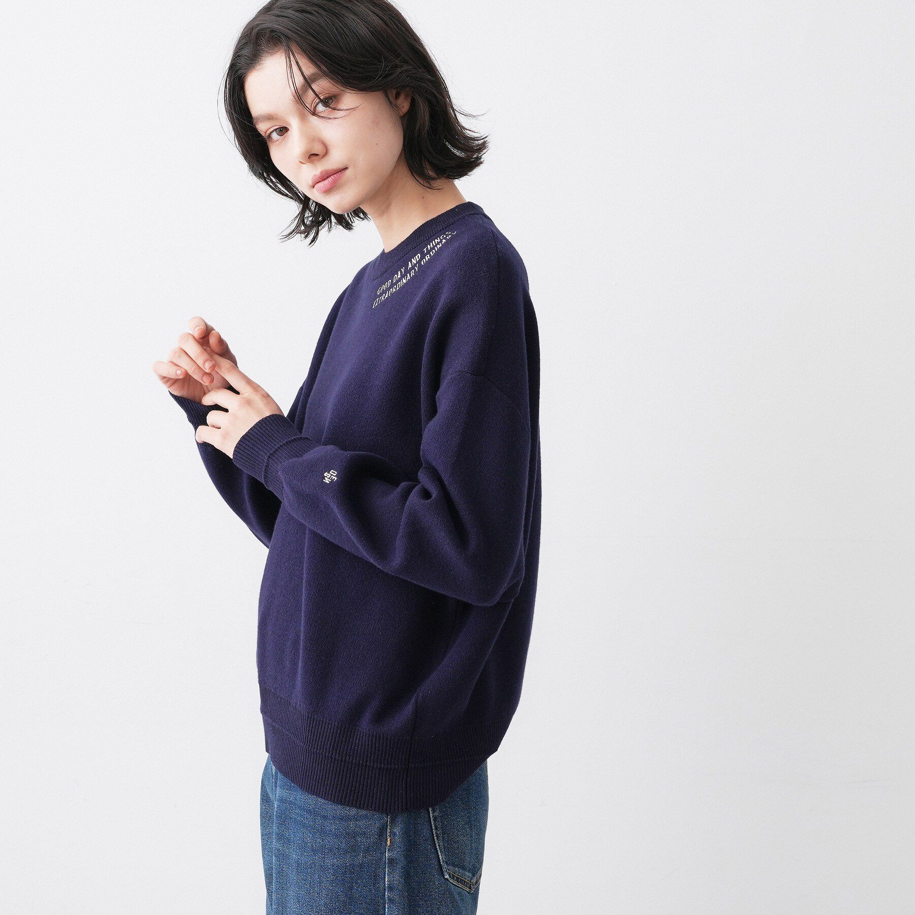 Dessin「【ユニセックス/洗える】ロゴ刺繍入りコットンジャカード」|ニット・セーター|