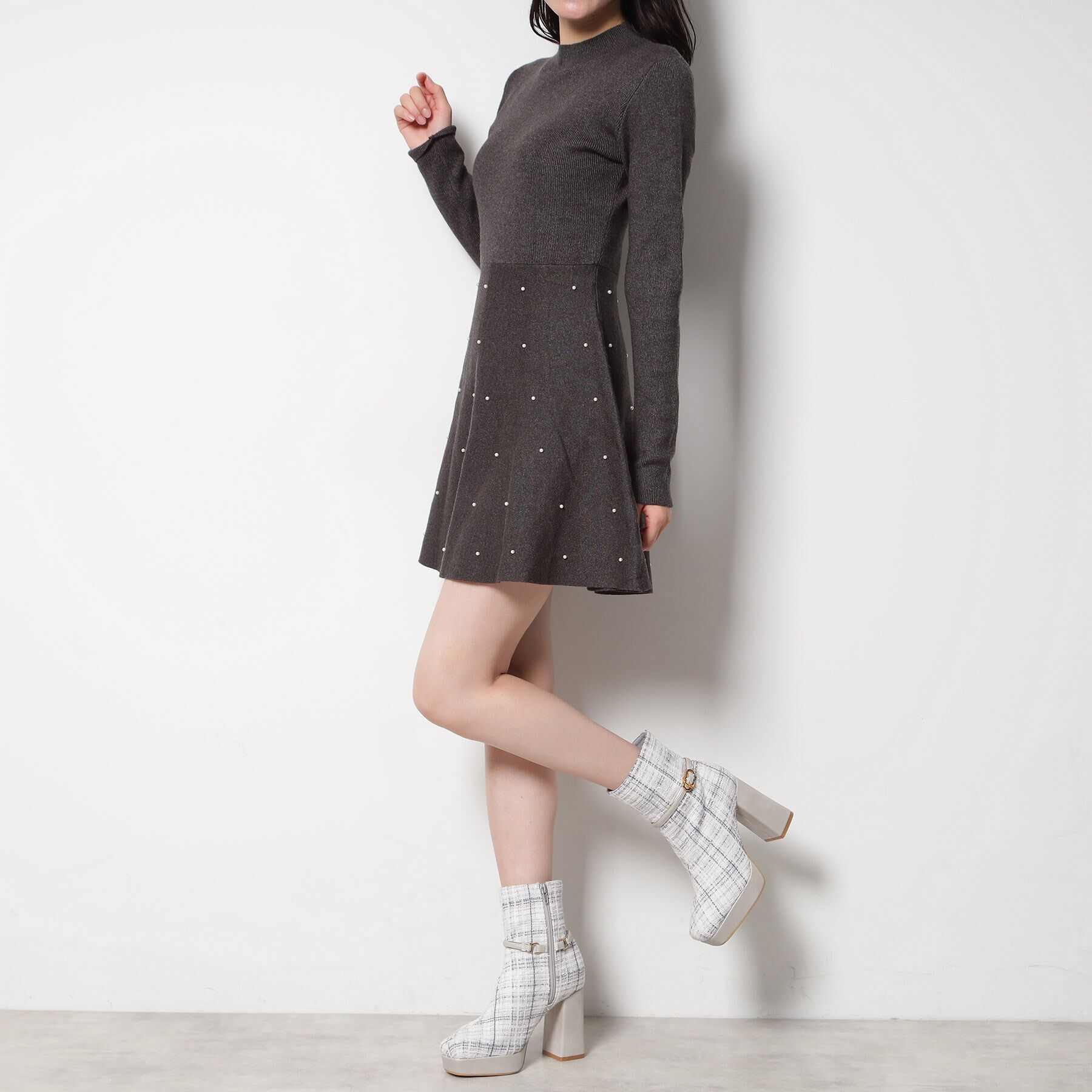 ESPERANZA「【EC先行販売】スクエアツイードショートブーツ」|ショートブーツ|