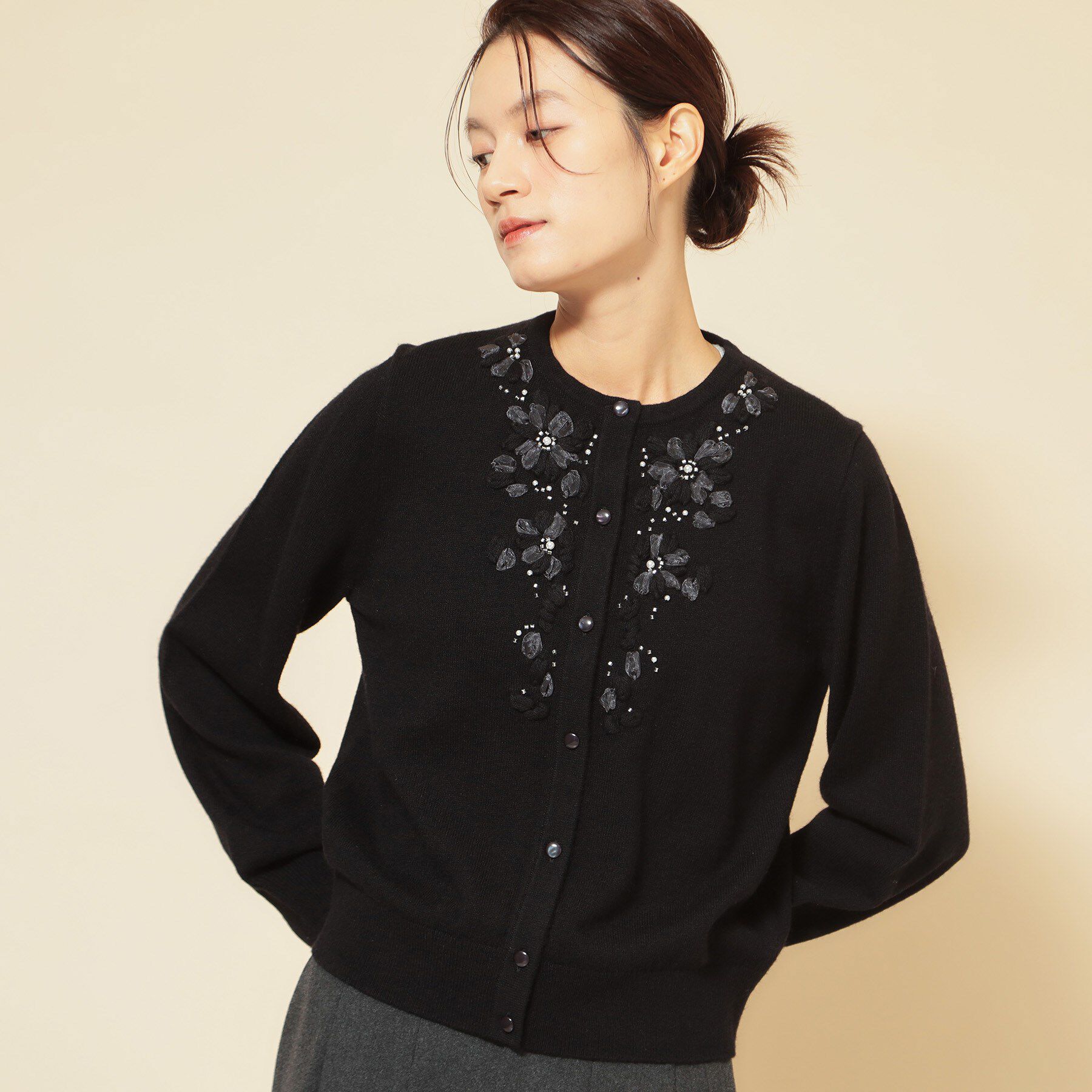 SunaUna「【刺繍】クラフトカーディガン」|カーディガン|ブラック(019)
