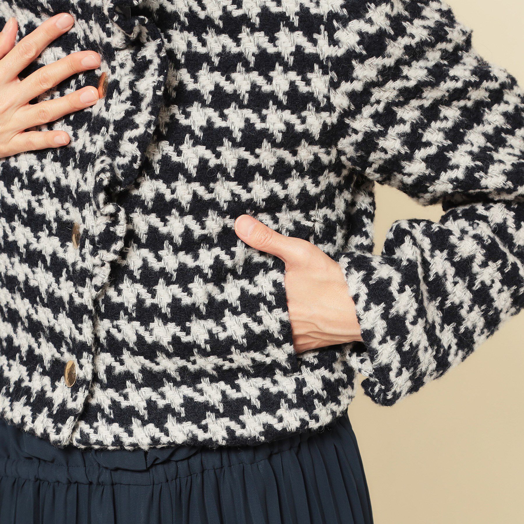 SunaUna「【COLLECTION LINE】ツイードラッフルジャケット」|ノーカラージャケット|