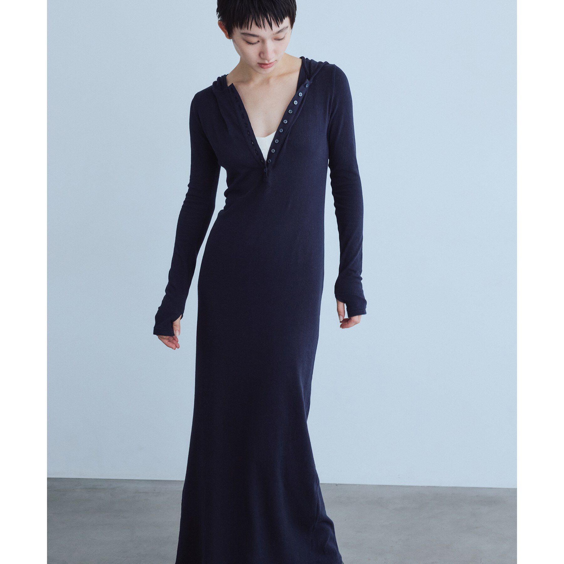 CODE A「UKI UKI＊CODE A｜hooded jersey dress」|ワンピース|ネイビー(094)