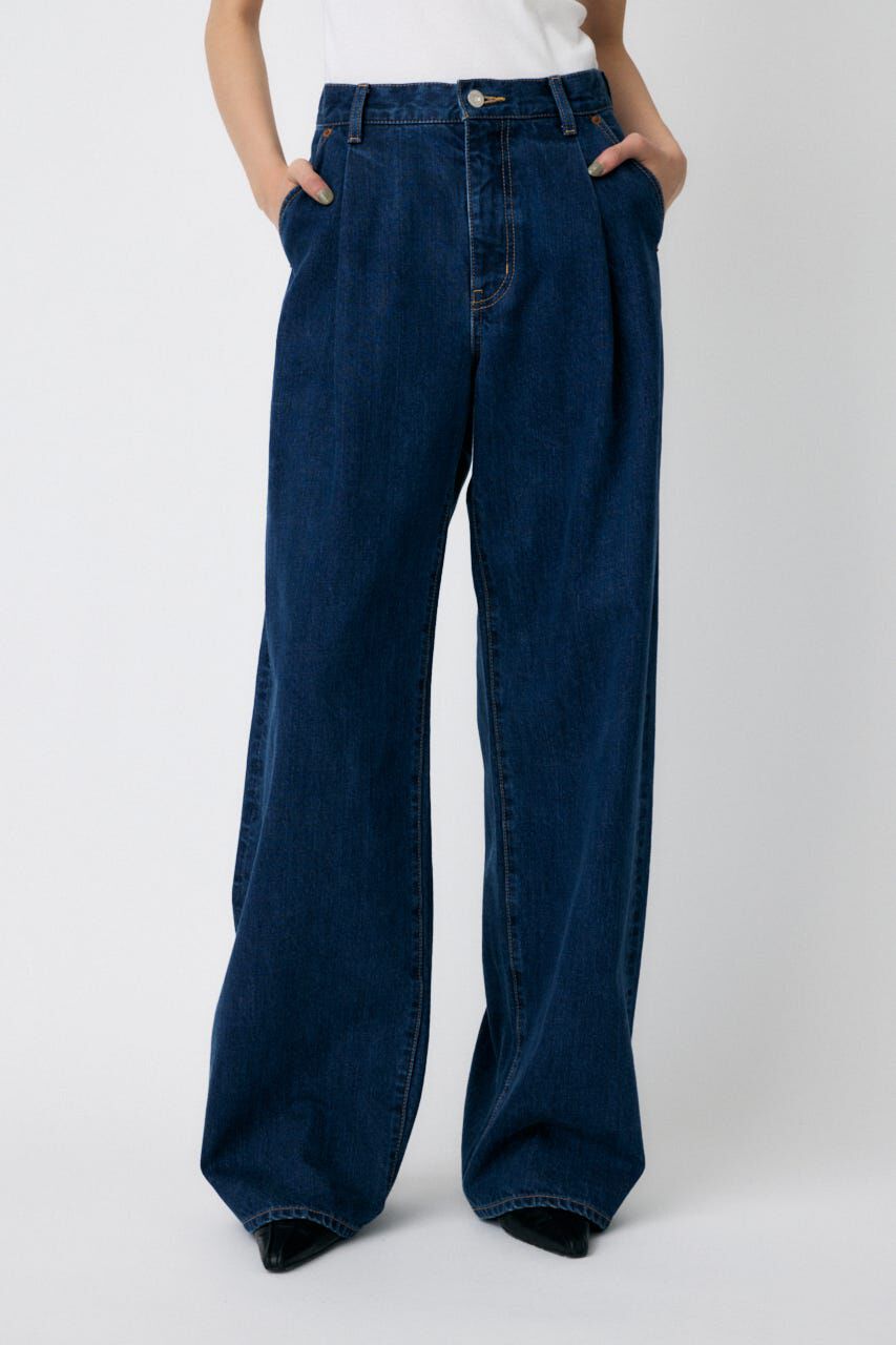 MOUSSY「TUCK WIDE ストレートデニム」|デニム|