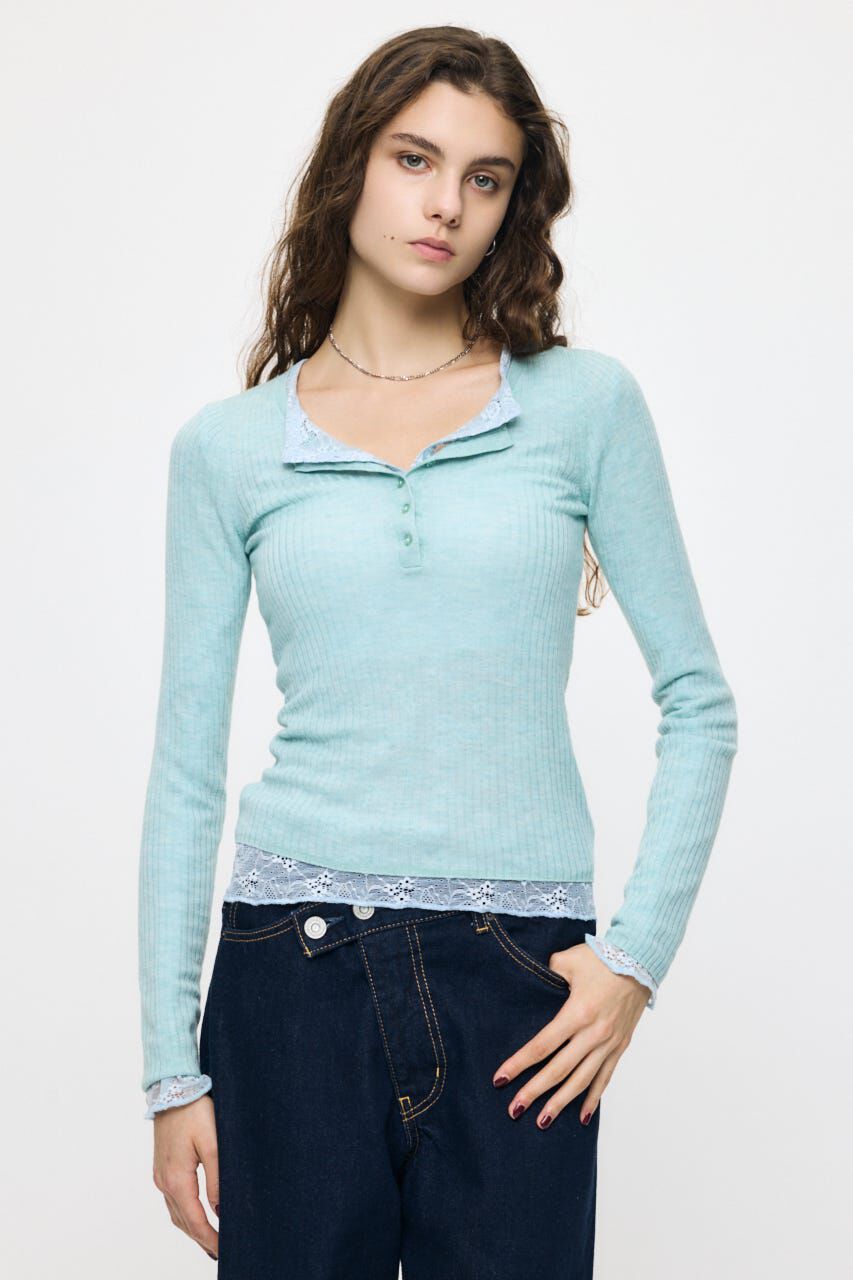 MOUSSY「ES SHEER HENRY NECK KNIT トップス」|ニット・セーター|