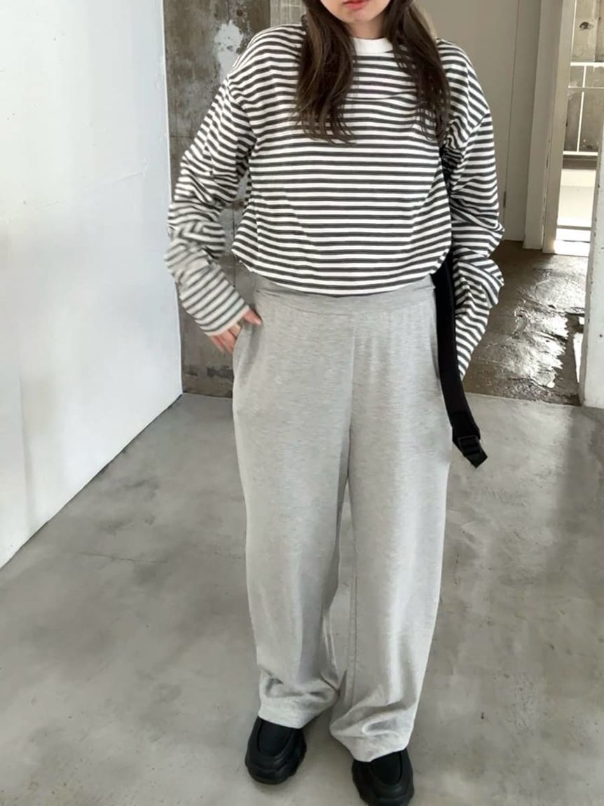 emmi atelier「emmiロゴクロップドボーダーカットソー」|Tシャツ・カットソー|