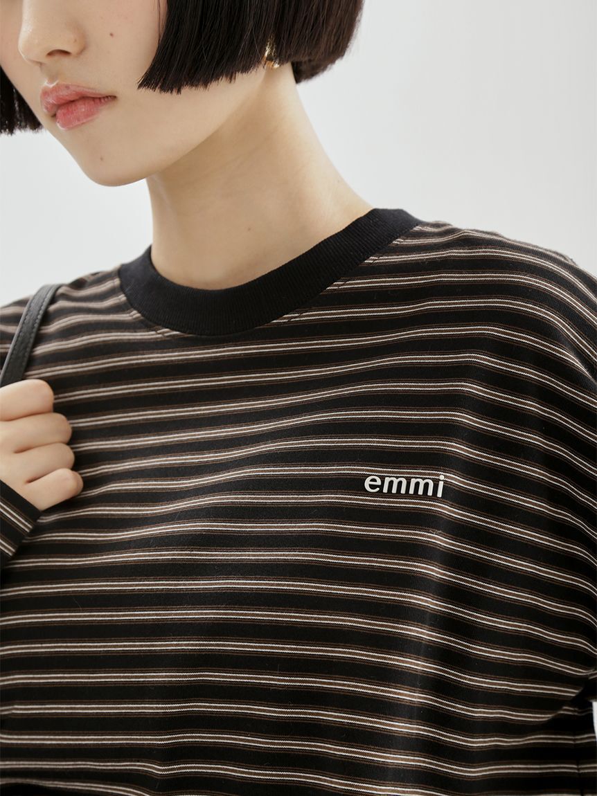 emmi atelier「emmiロゴクロップドボーダーカットソー」|Tシャツ・カットソー|