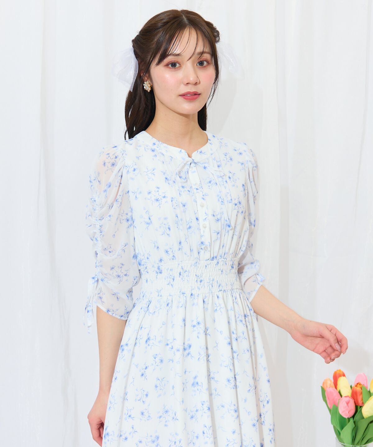WILLSELECTION「ピンタックウエストシャーリングフラワーワンピース」|ワンピース|
