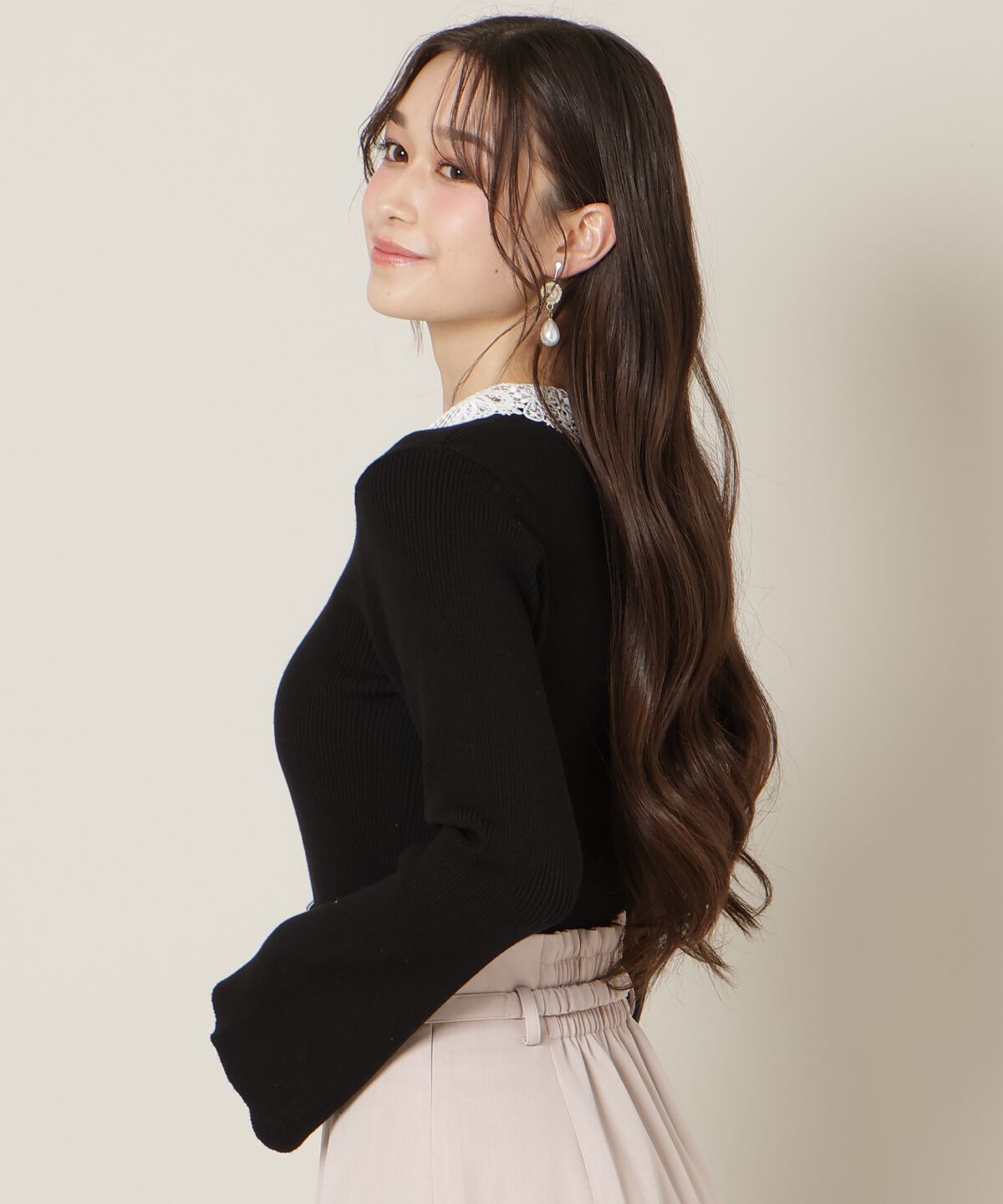 WILLSELECTION「リボンレースカラーフレアスリーブニット」|ニット・セーター|